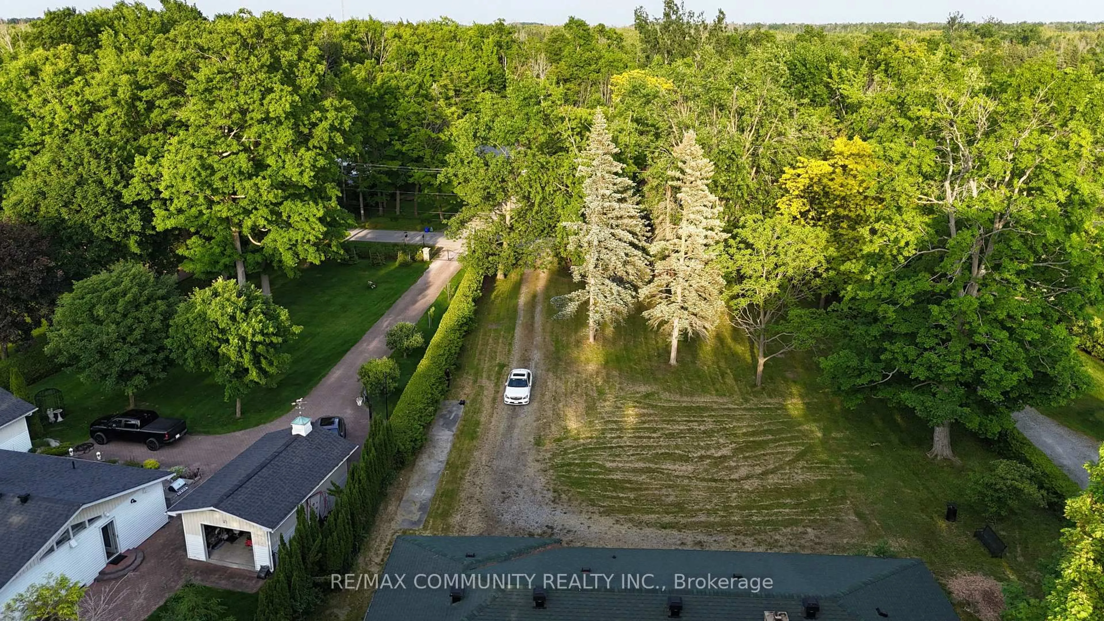 A pic from outside/outdoor area/front of a property/back of a property/a pic from drone, forest/trees view for 25100 Maple Beach Rd, Brock Ontario L0K 1A0