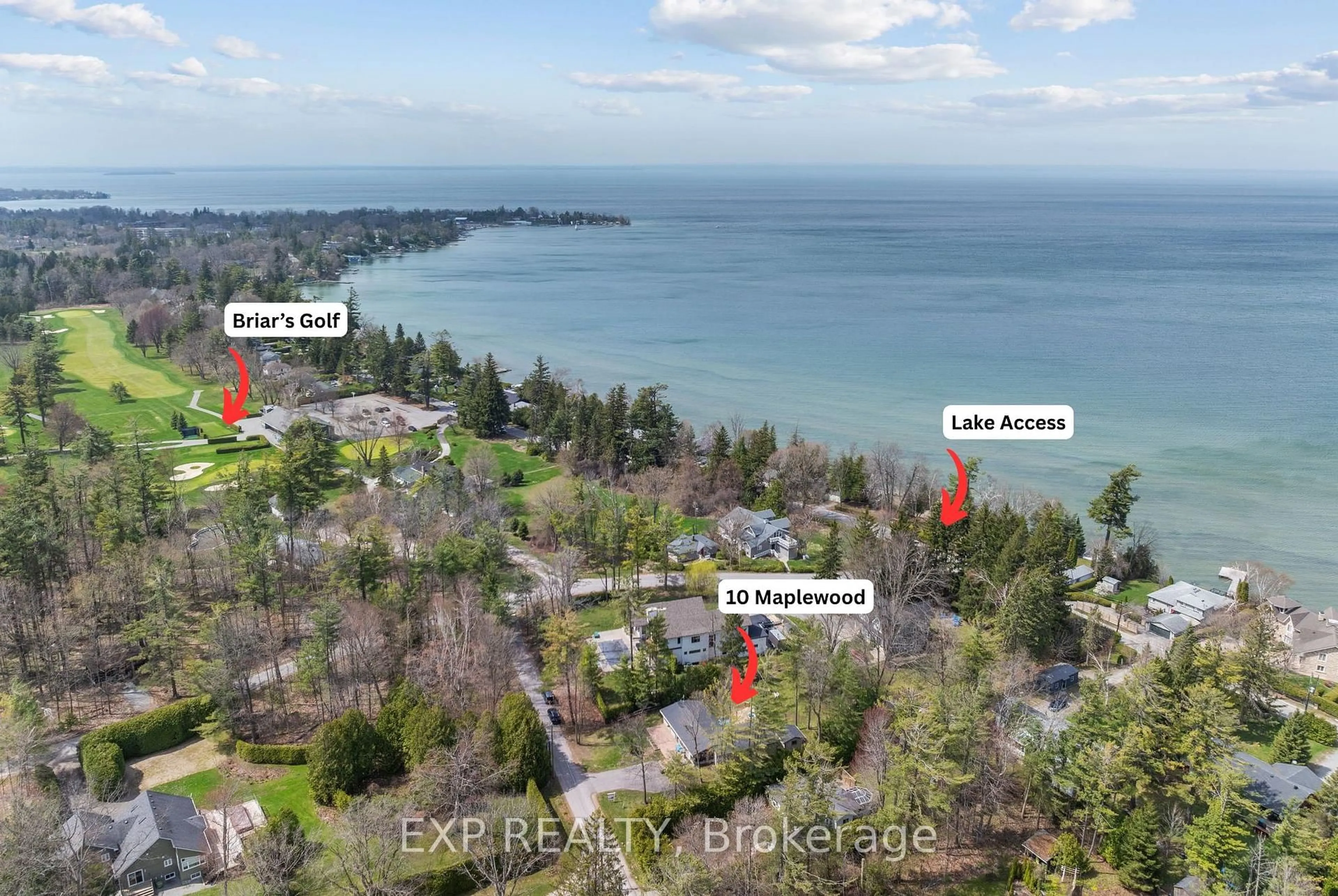 A pic from outside/outdoor area/front of a property/back of a property/a pic from drone, water/lake/river/ocean view for 10 Maplewood Lane, Georgina Ontario L0E 1R0