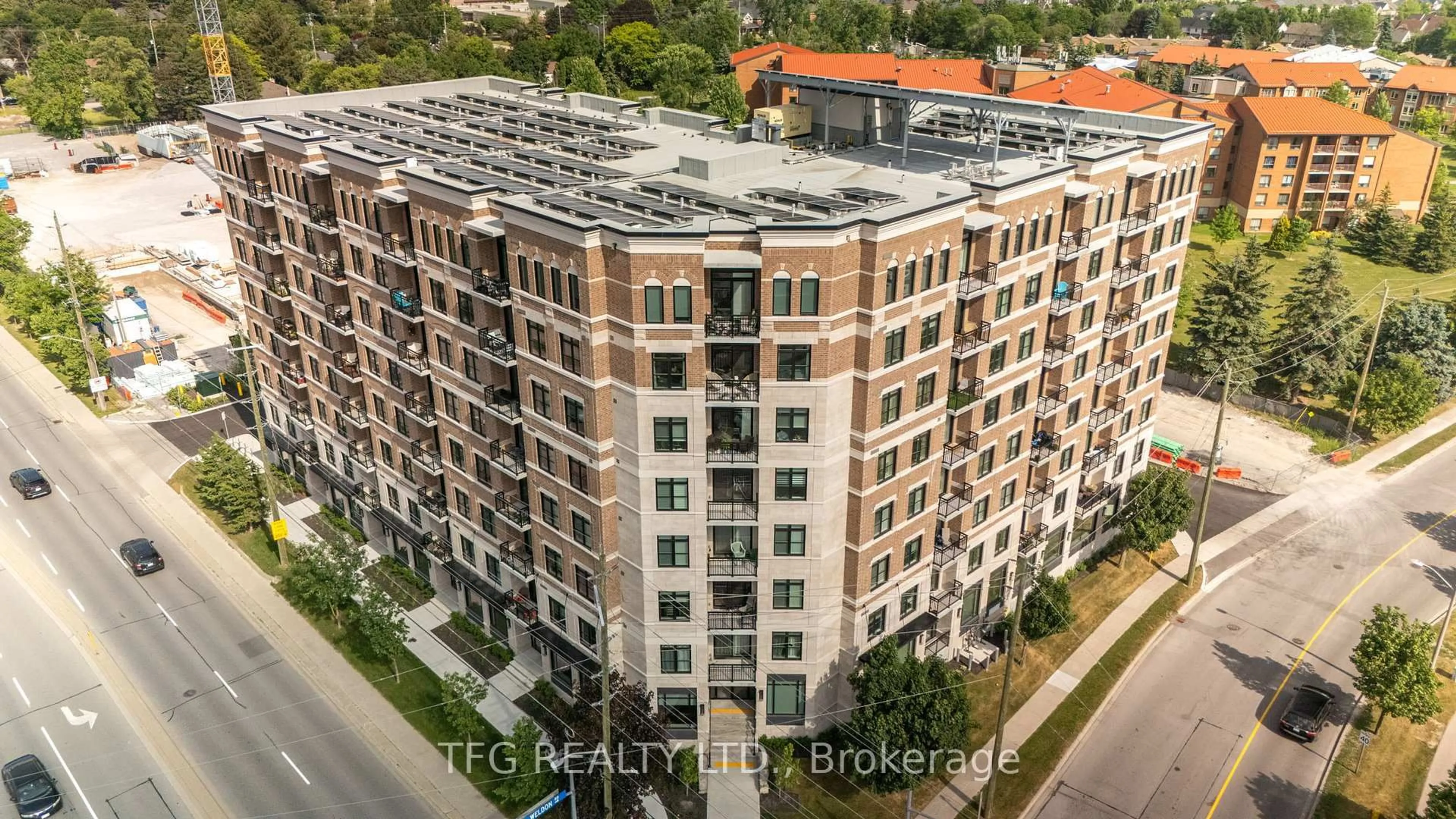 A pic from outside/outdoor area/front of a property/back of a property/a pic from drone, city buildings view from balcony for 5917 Main St #412, Whitchurch-Stouffville Ontario L4A 5G4