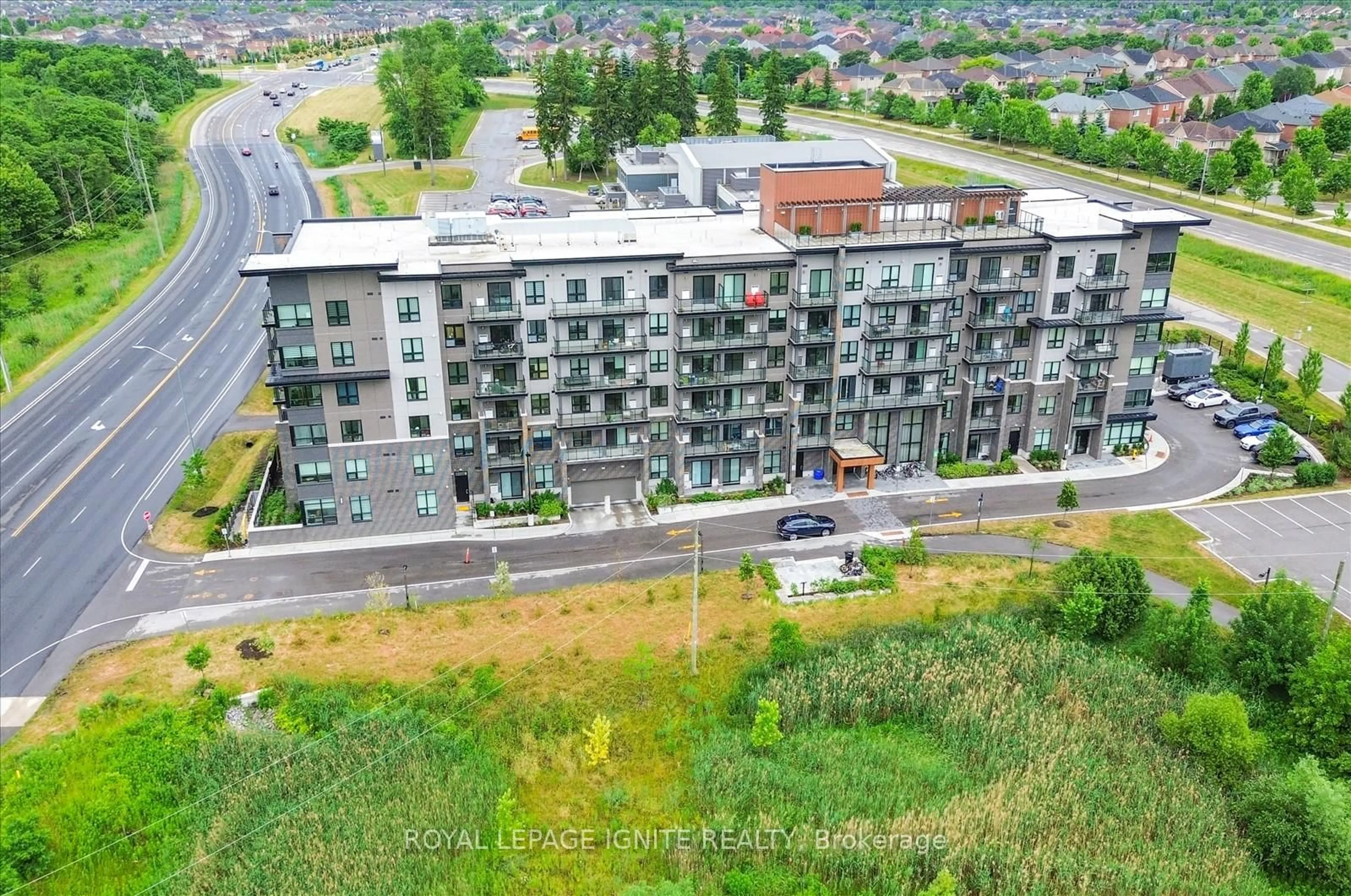 A pic from outside/outdoor area/front of a property/back of a property/a pic from drone, city buildings view from balcony for 9700 Ninth Line #719, Markham Ontario L6B 1R7