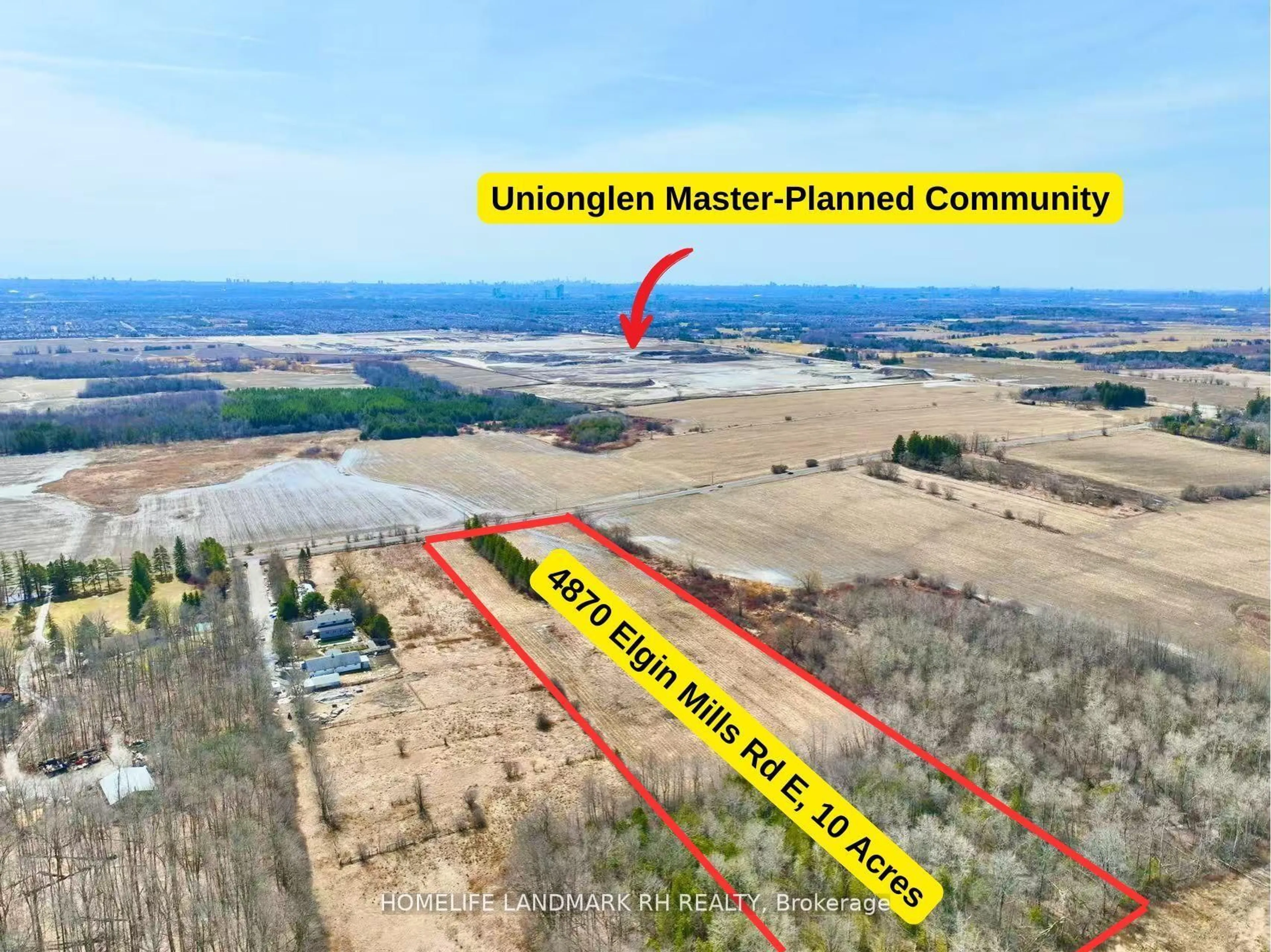 A pic from outside/outdoor area/front of a property/back of a property/a pic from drone, water/lake/river/ocean view for 4870 Elgin Mills Rd, Markham Ontario L6C 1L5