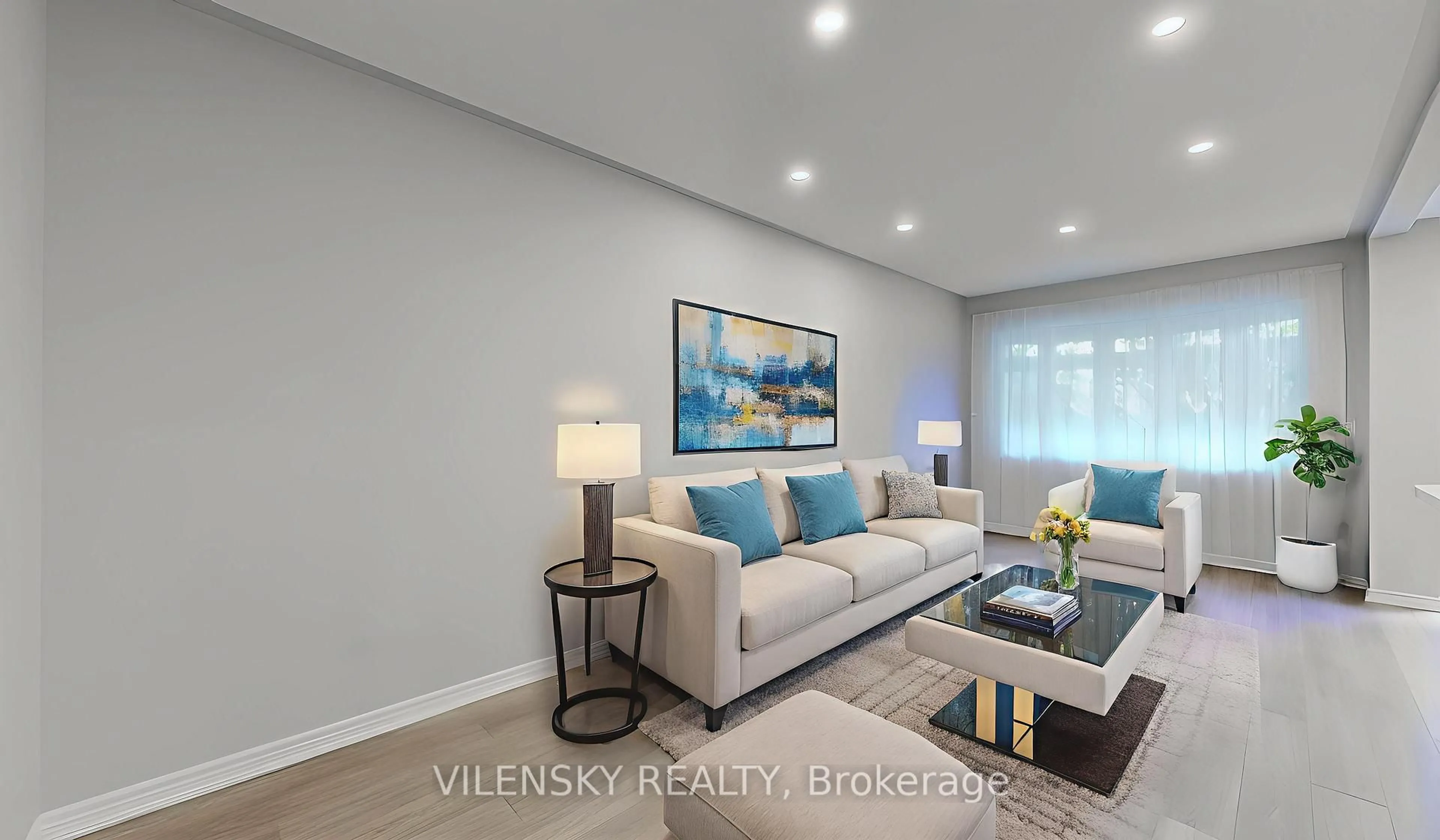 Living room with furniture, wood/laminate floor for 29 Zola Gate, Vaughan Ontario L4J 9A7