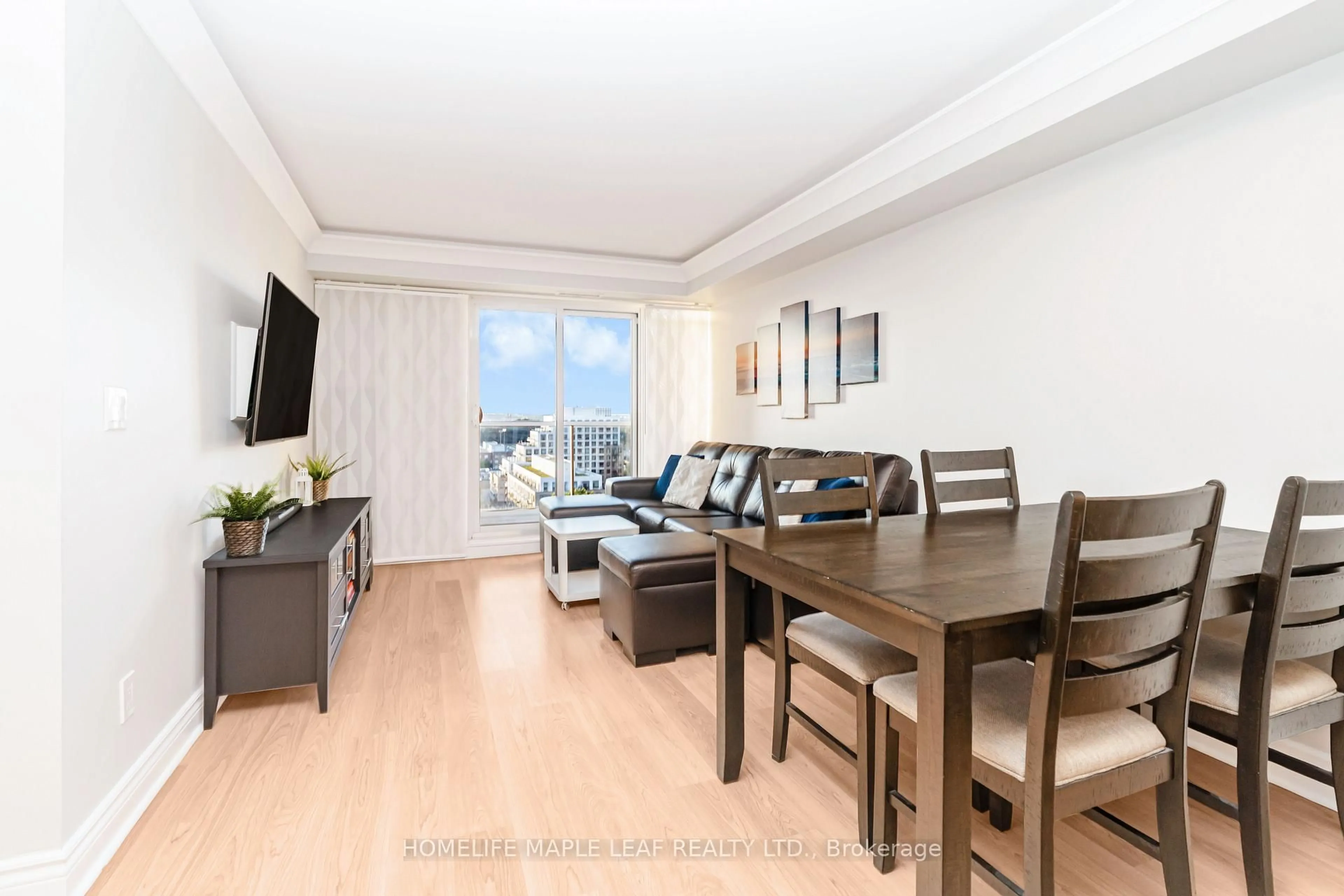 Living room with furniture, wood/laminate floor for 7 North Park Rd #1406, Vaughan Ontario L4J 0C9