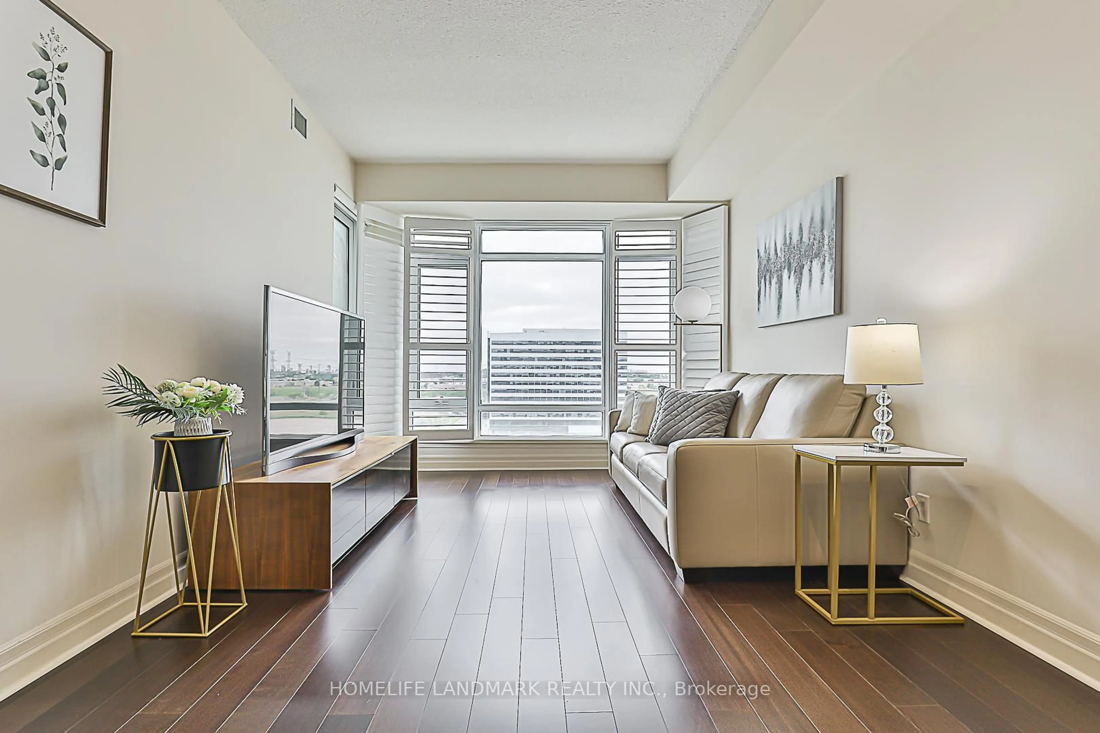 Living room with furniture, wood/laminate floor for 8110 Birchmount Rd #1102, Markham Ontario L6G 0E3