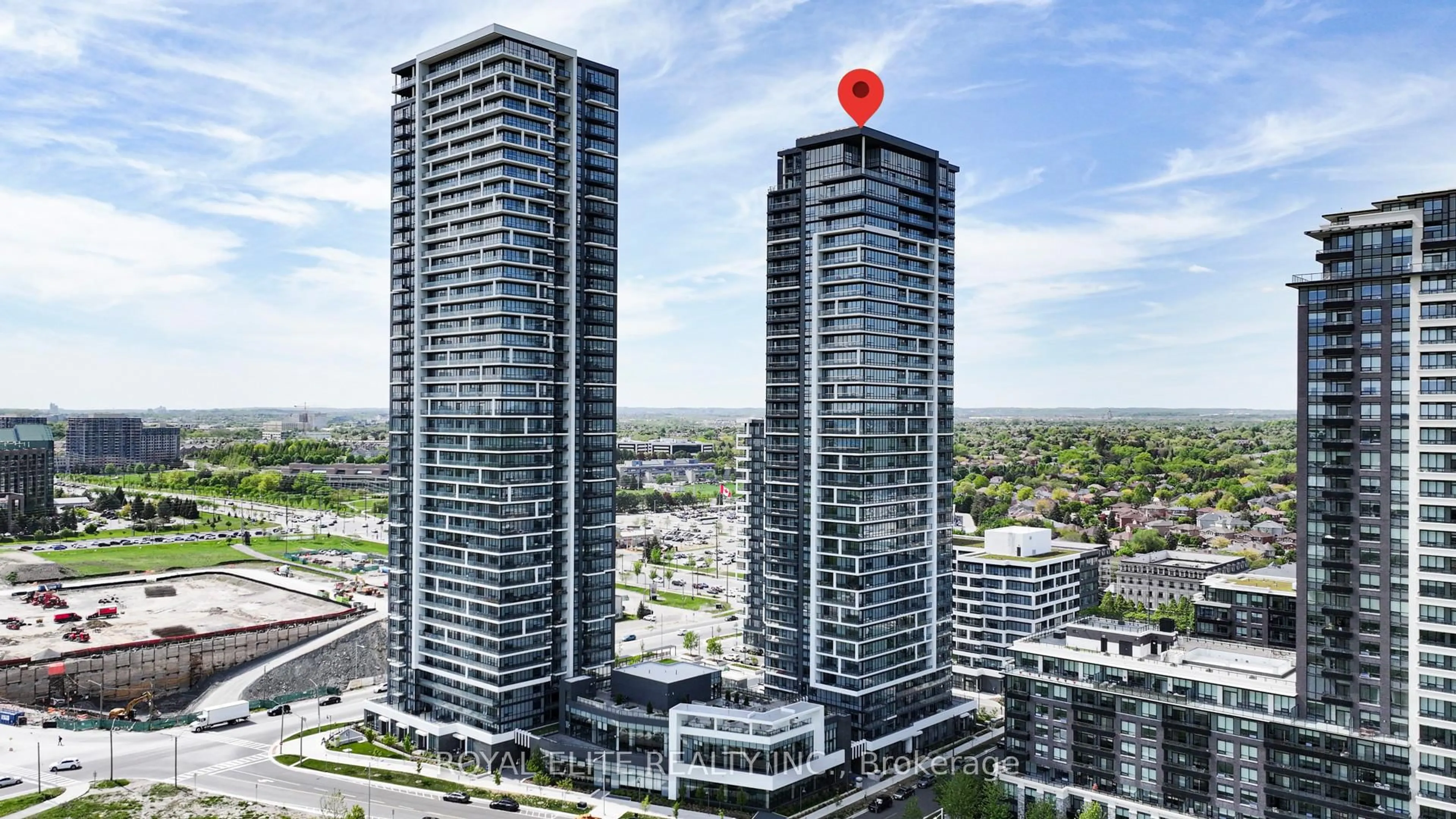 A pic from outside/outdoor area/front of a property/back of a property/a pic from drone, city buildings view from balcony for 18 Water Walk Dr #310, Markham Ontario L3R 6L5