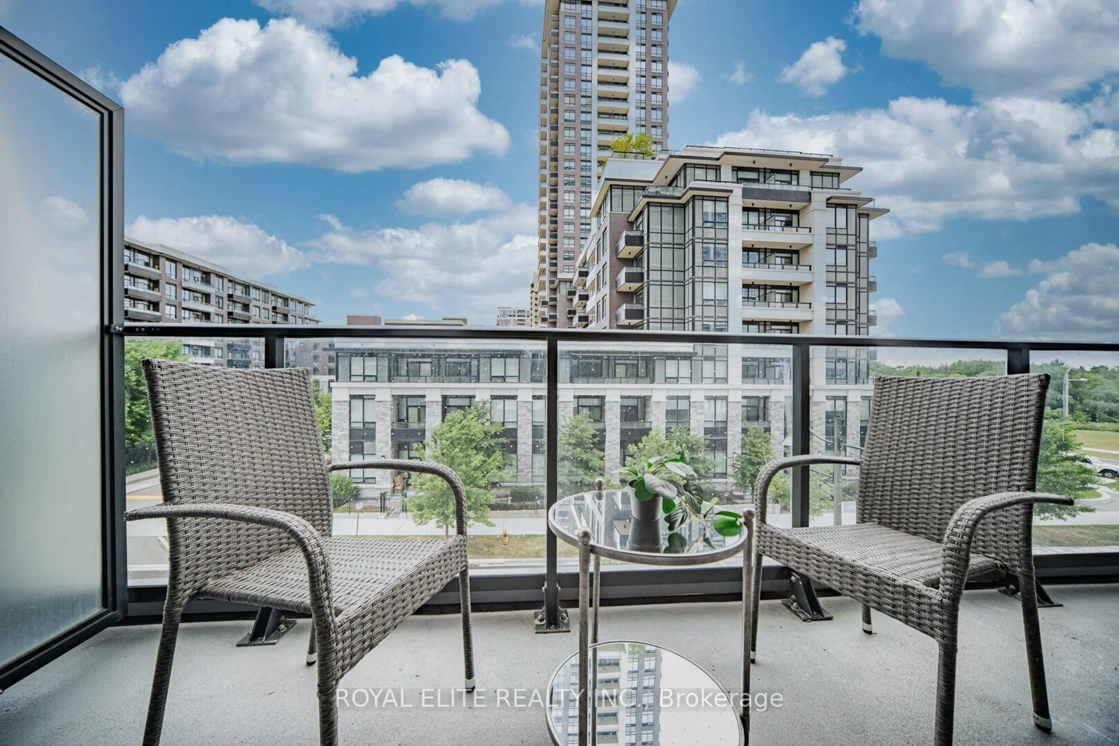 Balcony in the apartment, city buildings view from balcony for 18 Water Walk Dr #310, Markham Ontario L3R 6L5