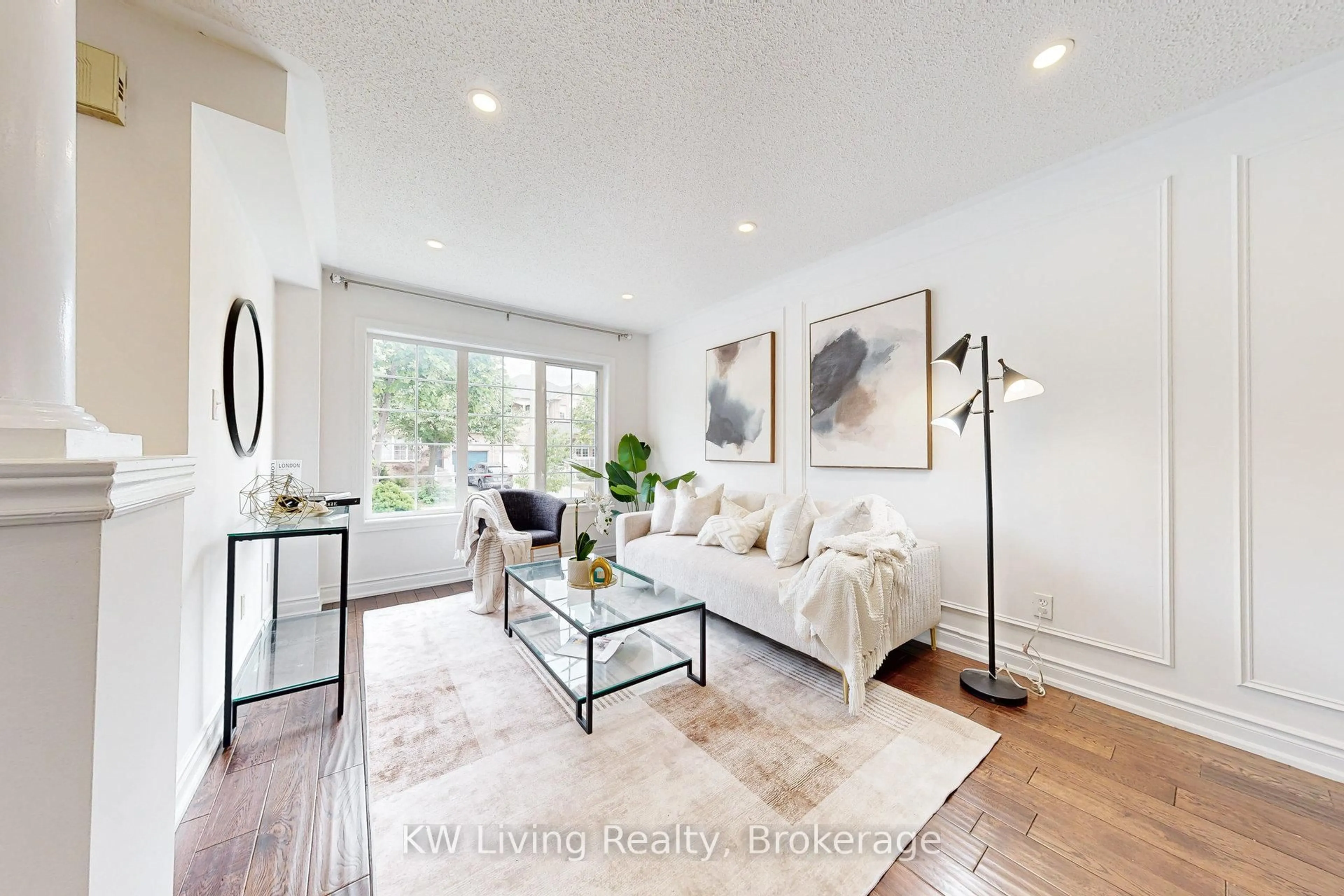 Living room with furniture, wood/laminate floor for 37 Bluewater Tr, Vaughan Ontario L6A 3G6