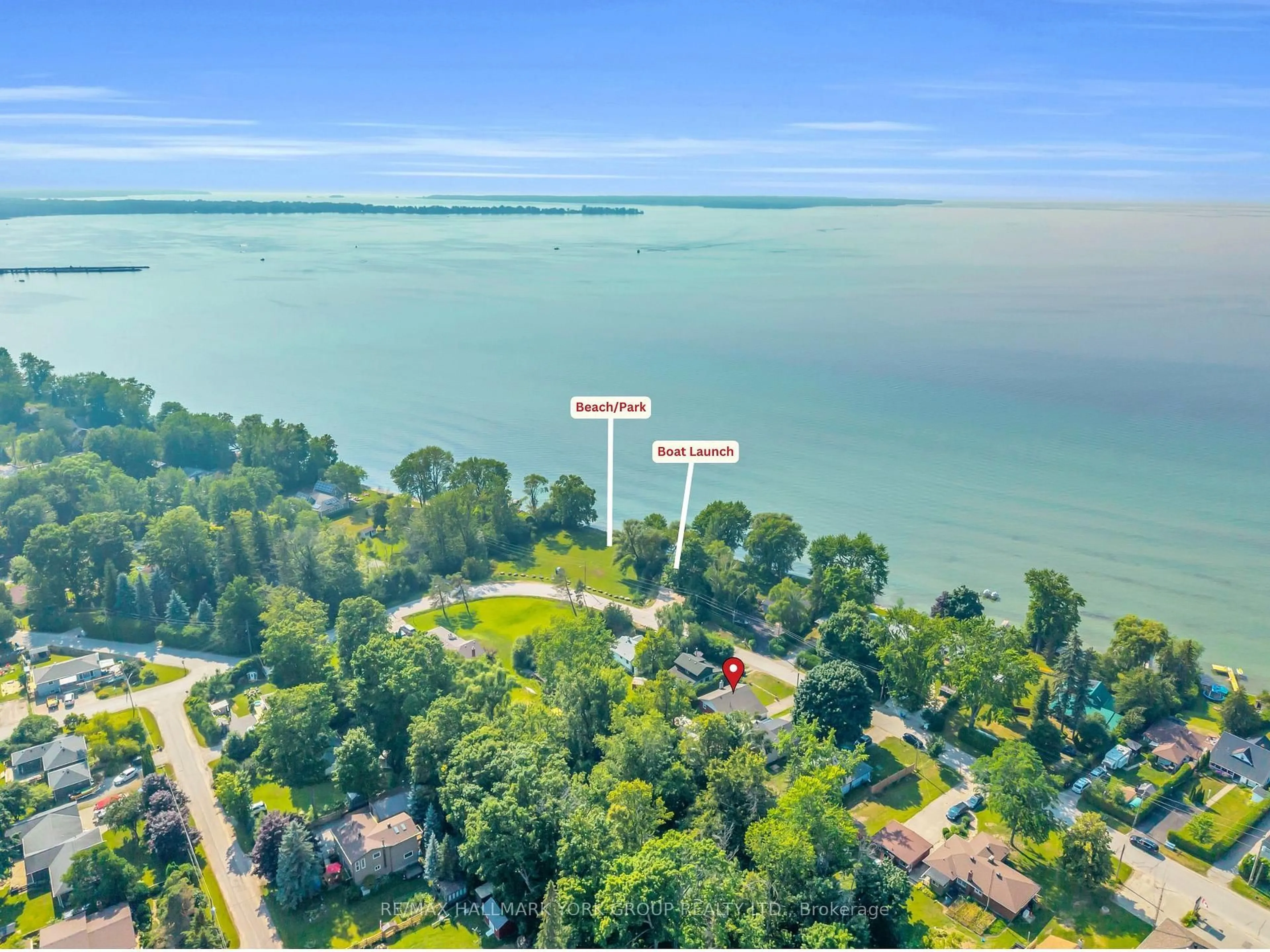 A pic from outside/outdoor area/front of a property/back of a property/a pic from drone, water/lake/river/ocean view for 95 Clovelly Cove, Georgina Ontario L0E 1N0