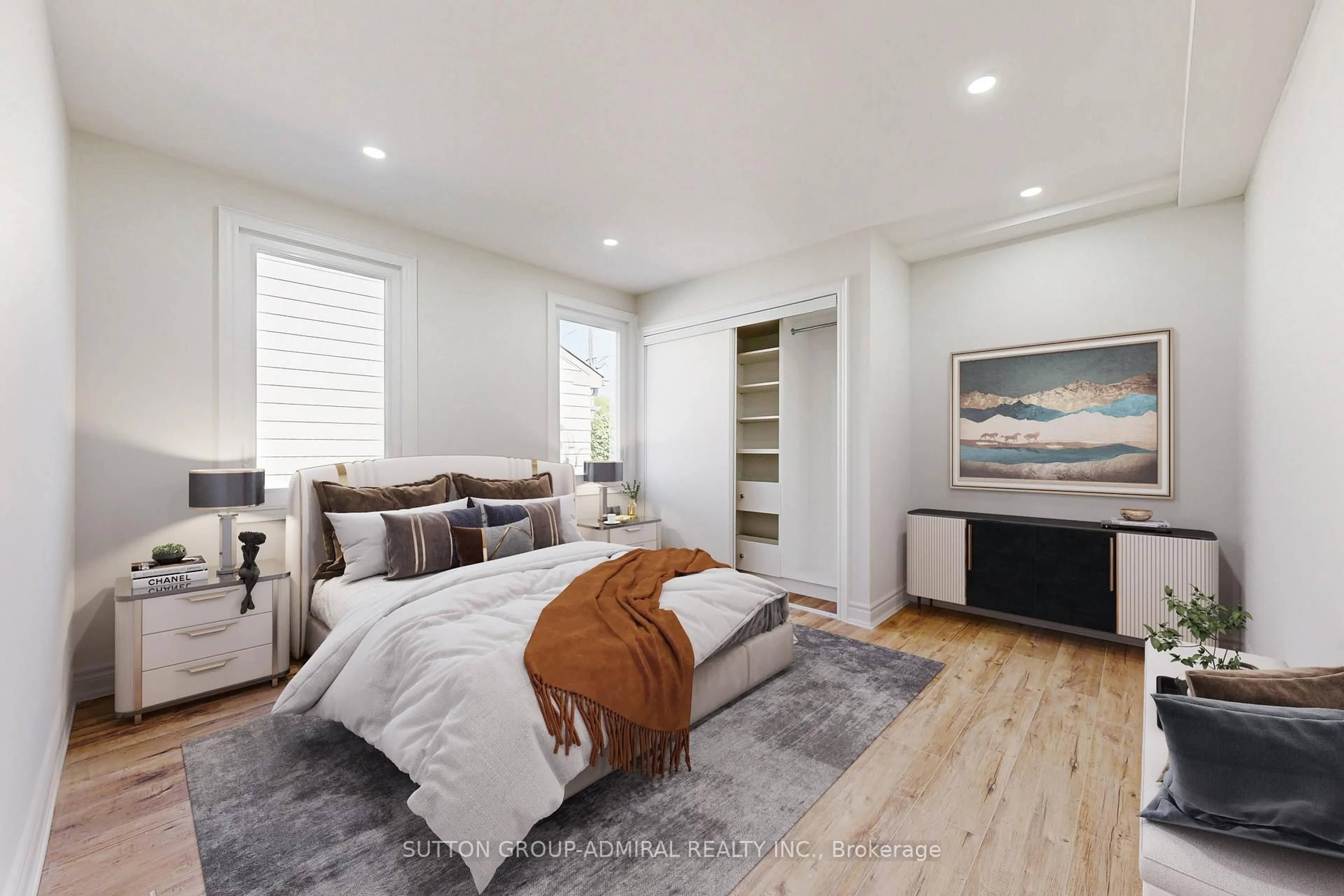 Bedroom with bed, wood/laminate floor for 408 Andrew St, Newmarket Ontario L3Y 1H4