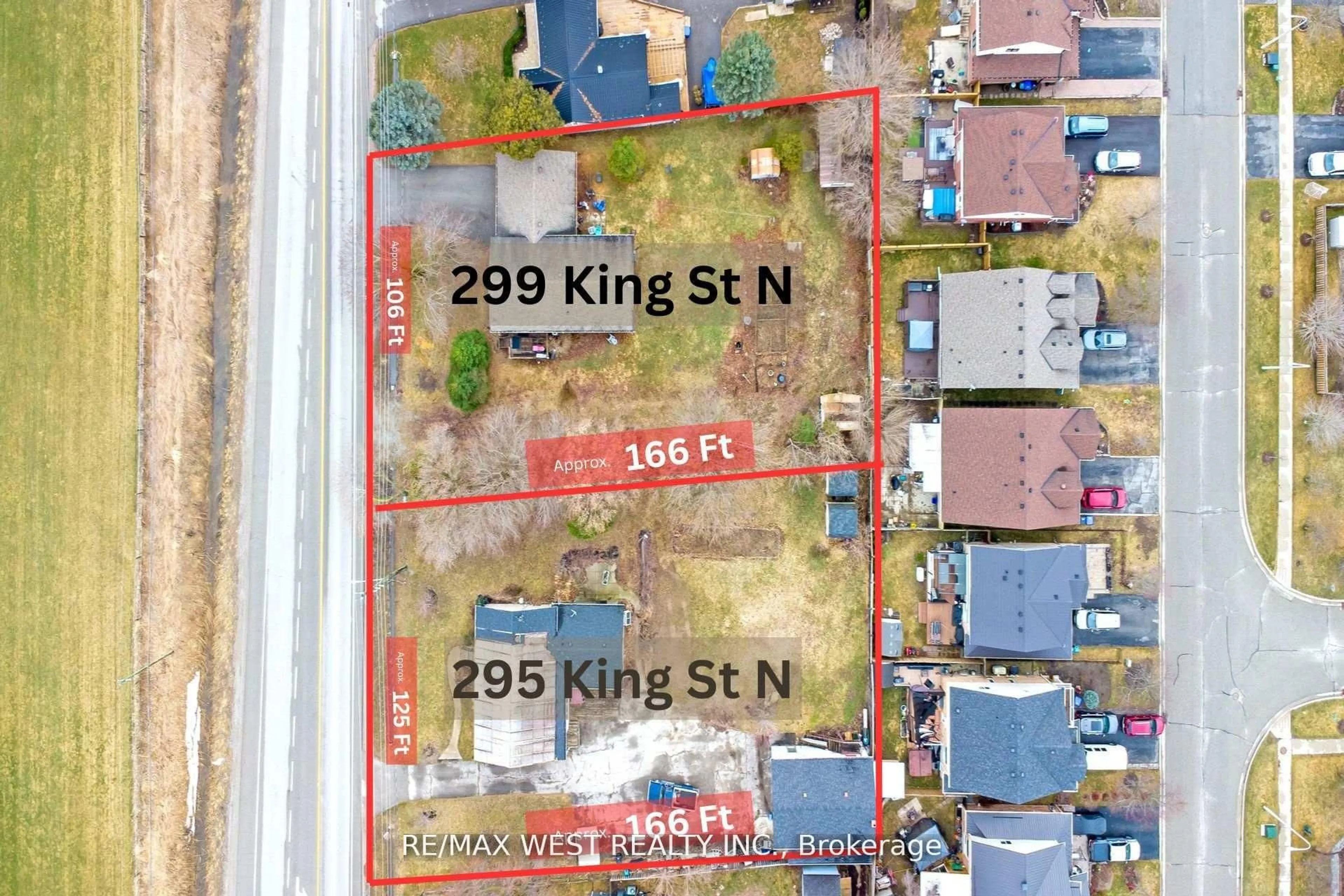 A pic from outside/outdoor area/front of a property/back of a property/a pic from drone, street for 299&295 King St, New Tecumseth Ontario L9R 1N3