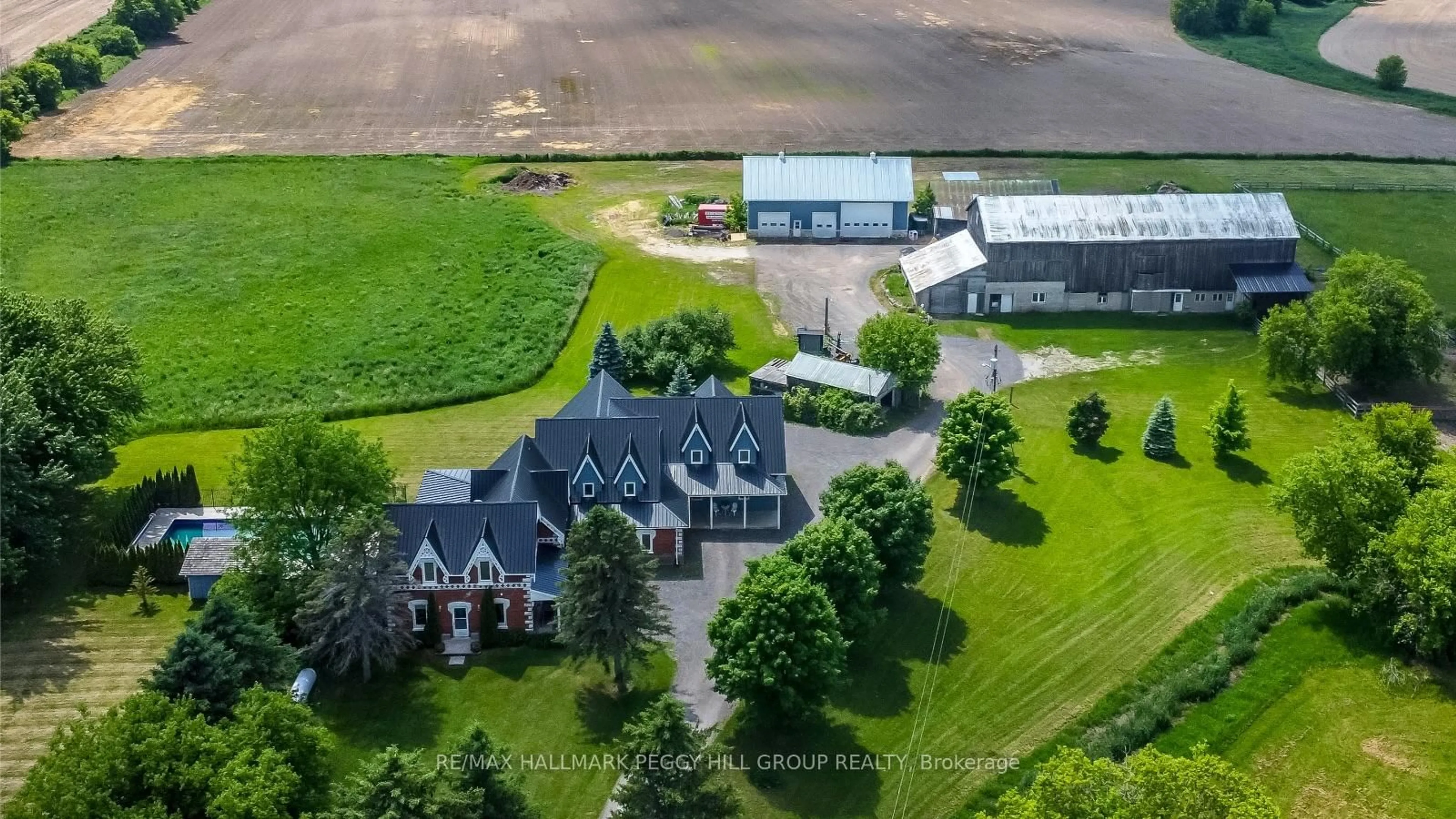 A pic from outside/outdoor area/front of a property/back of a property/a pic from drone, water/lake/river/ocean view for 8464 6th Line, Essa Ontario L0M 1T0