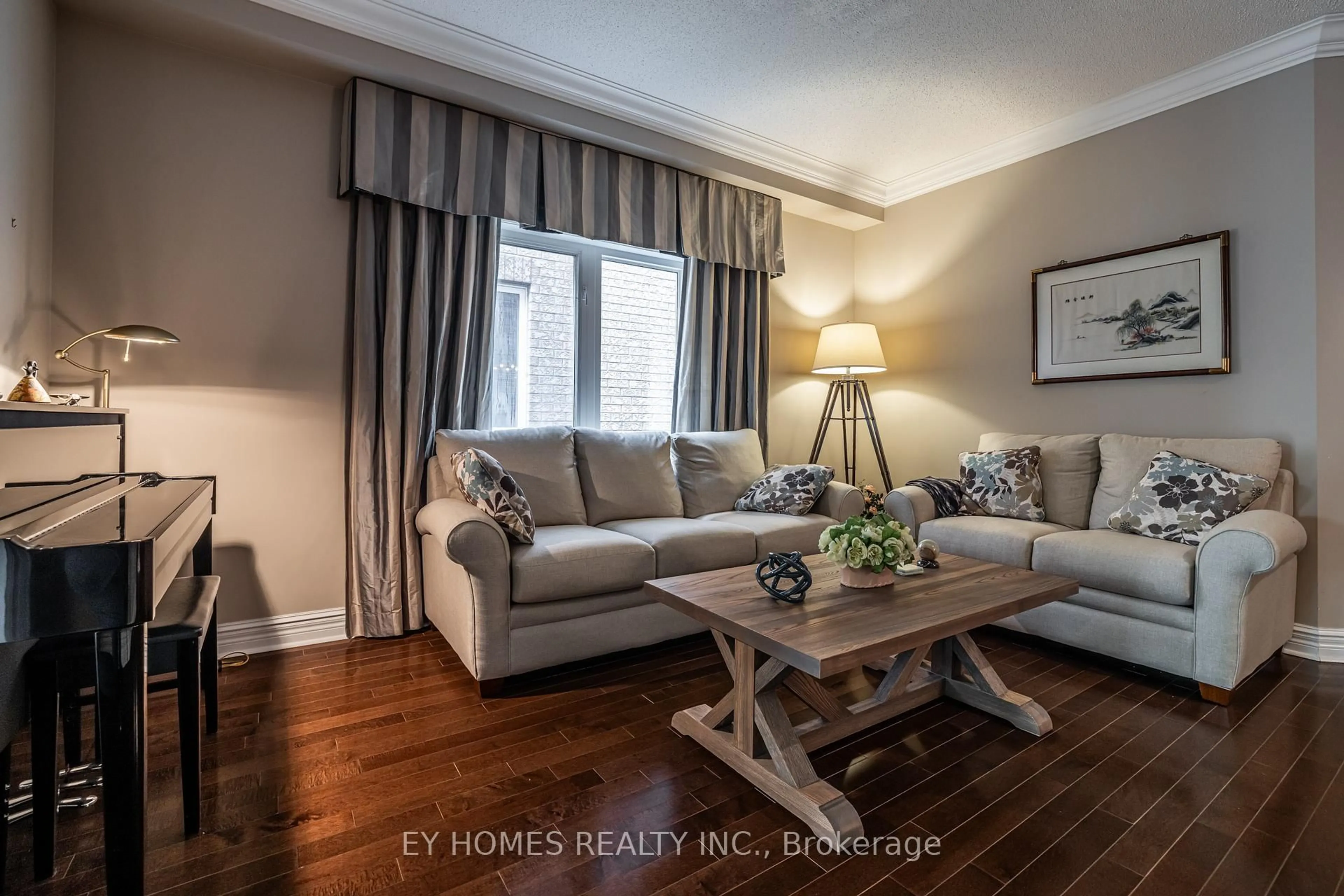 Living room with furniture, wood/laminate floor for 50 Schuster Lane, Vaughan Ontario L4J 8Y7
