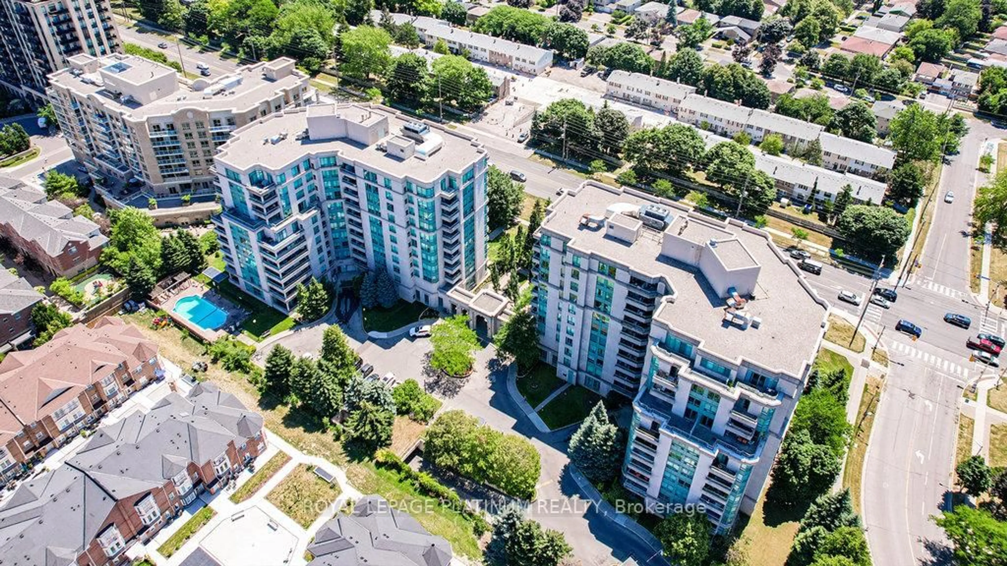 A pic from outside/outdoor area/front of a property/back of a property/a pic from drone, city buildings view from balcony for 5 Emerald Lane #410, Vaughan Ontario L4J 8P7