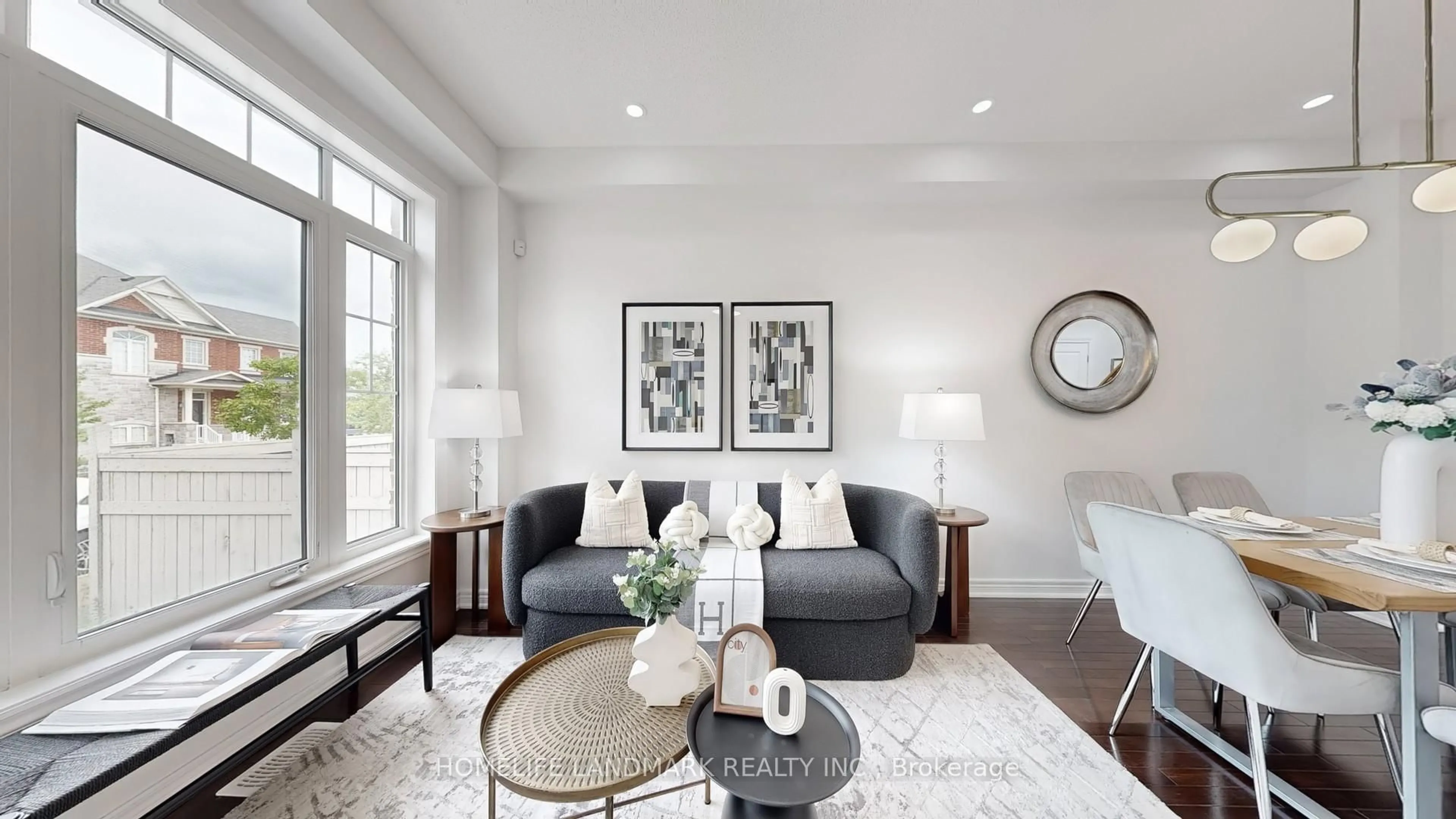 Living room with furniture, wood/laminate floor for 16 Percy Stover Dr, Markham Ontario L6C 0V9