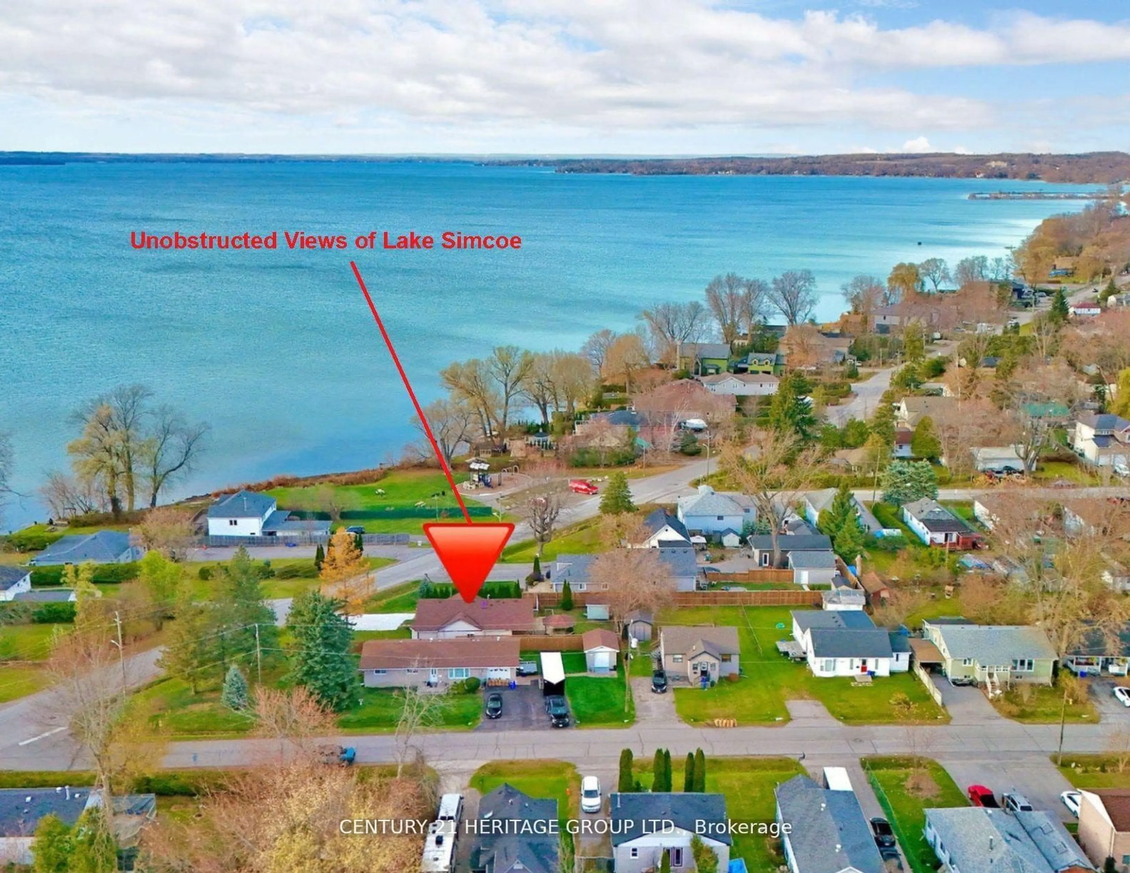 A pic from outside/outdoor area/front of a property/back of a property/a pic from drone, water/lake/river/ocean view for 493 Lake Dr, Georgina Ontario L4P 1R5