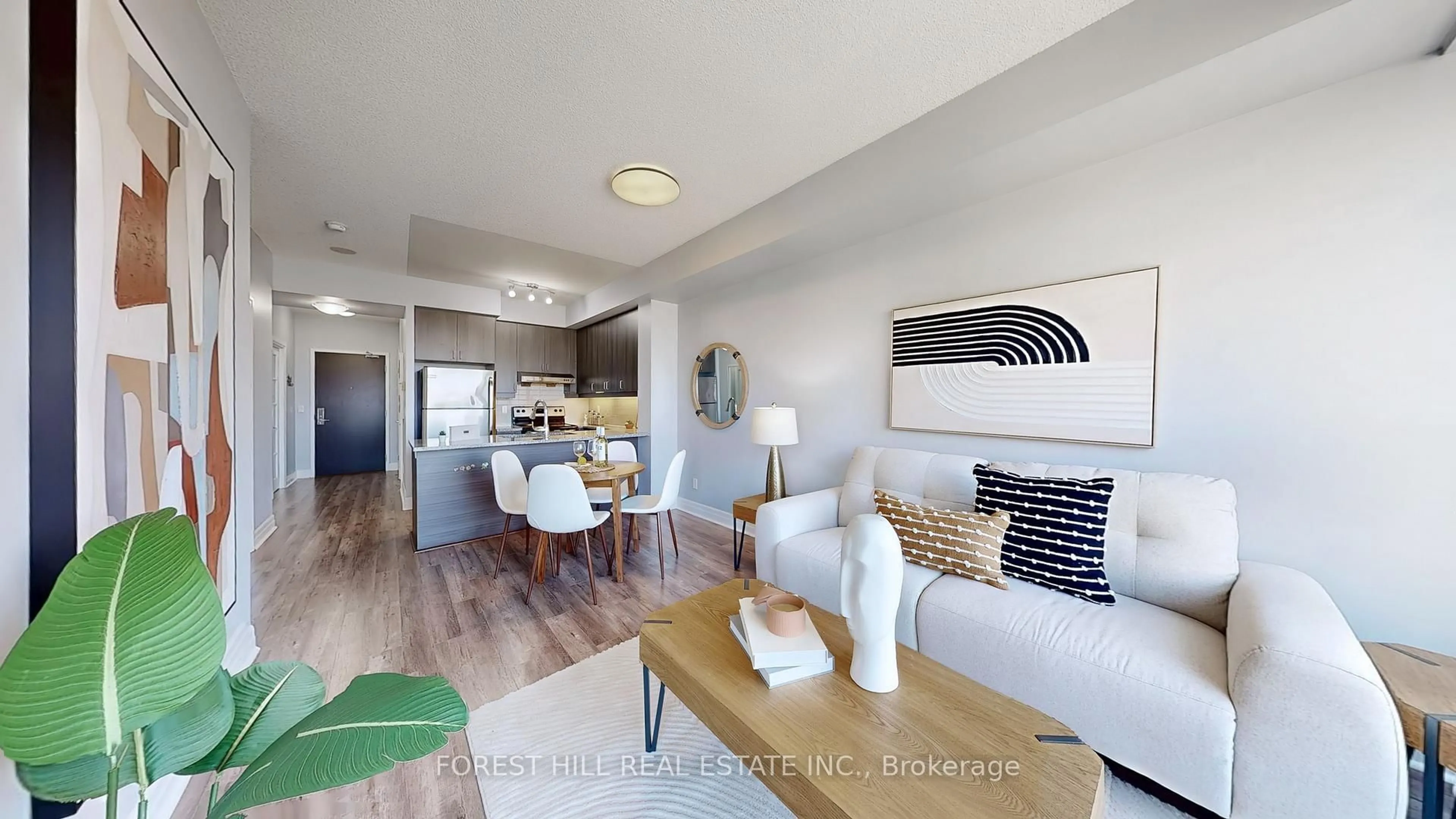 Living room with furniture, wood/laminate floor for 8130 Birchmount Rd #518, Markham Ontario L6G 0E4