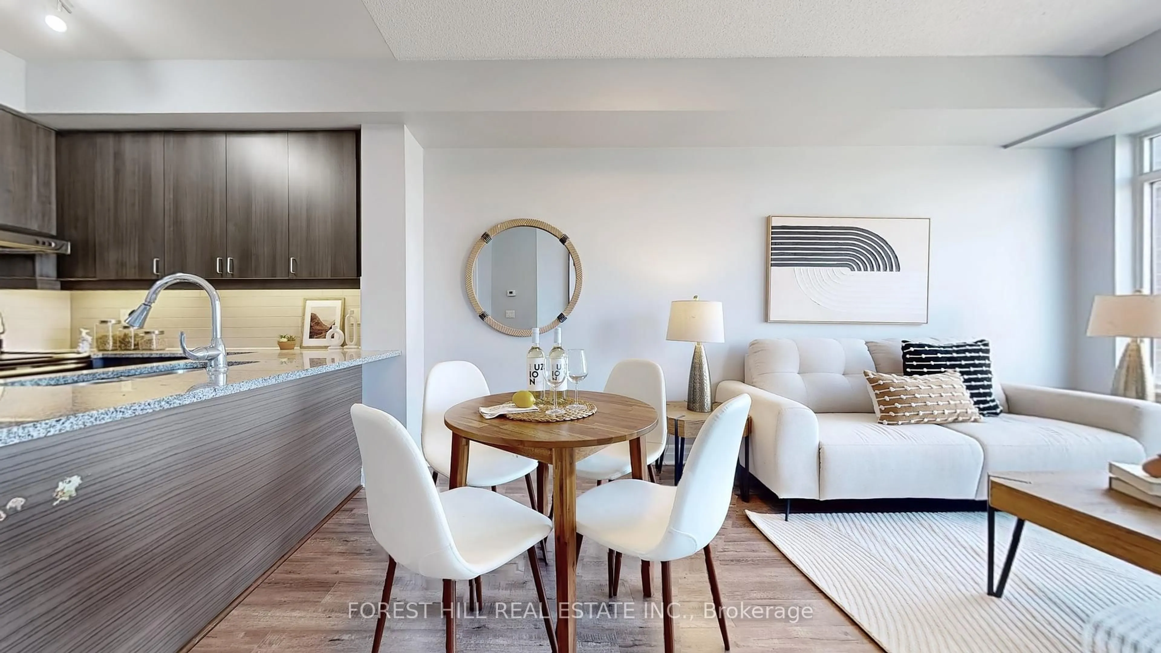 Living room with furniture, wood/laminate floor for 8130 Birchmount Rd #518, Markham Ontario L6G 0E4