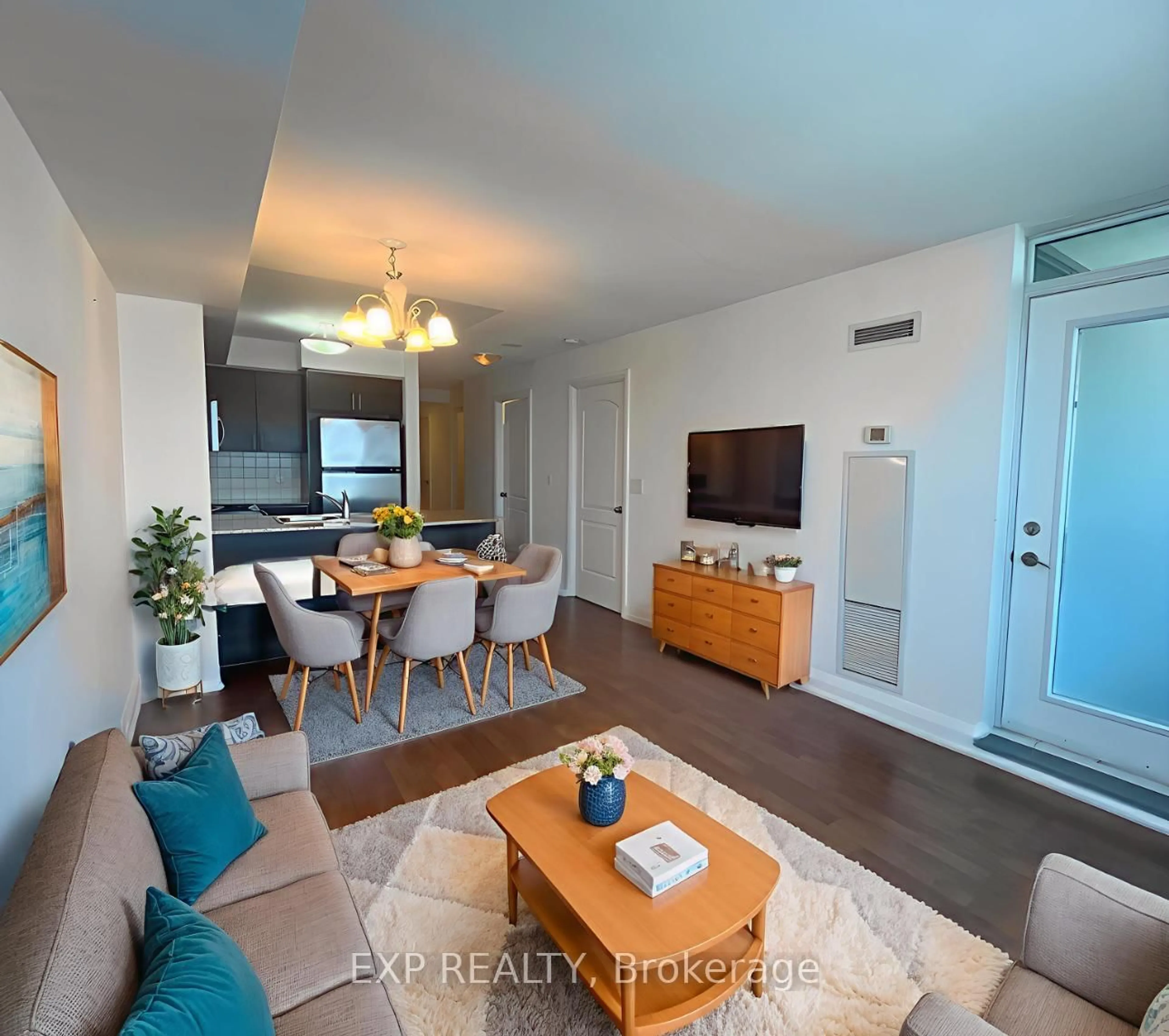 Living room with furniture, wood/laminate floor for 30 North Park Rd #1410, Vaughan Ontario L4J 0G7