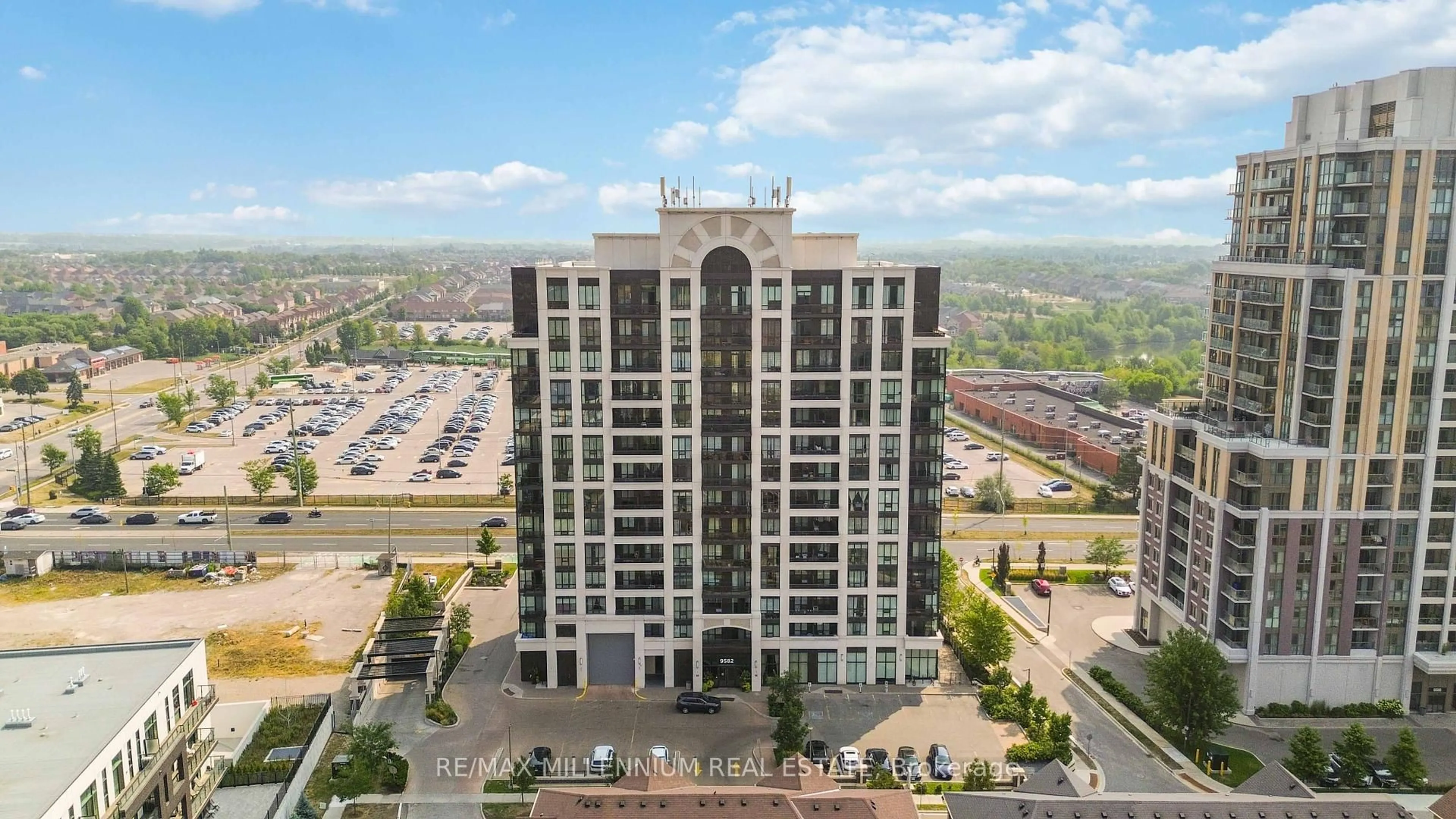 A pic from outside/outdoor area/front of a property/back of a property/a pic from drone, city buildings view from balcony for 9582 Markham Rd #1512, Markham Ontario L6E 0T4