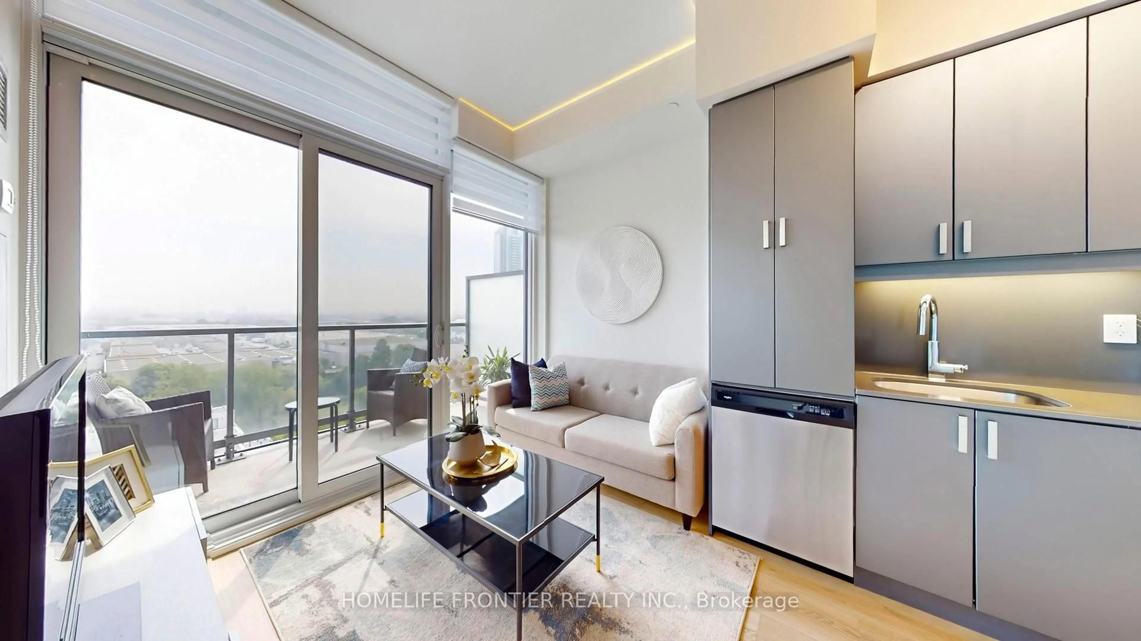 Living room with furniture, wood/laminate floor for 7895 Jane St #1001, Vaughan Ontario M3B 2M3