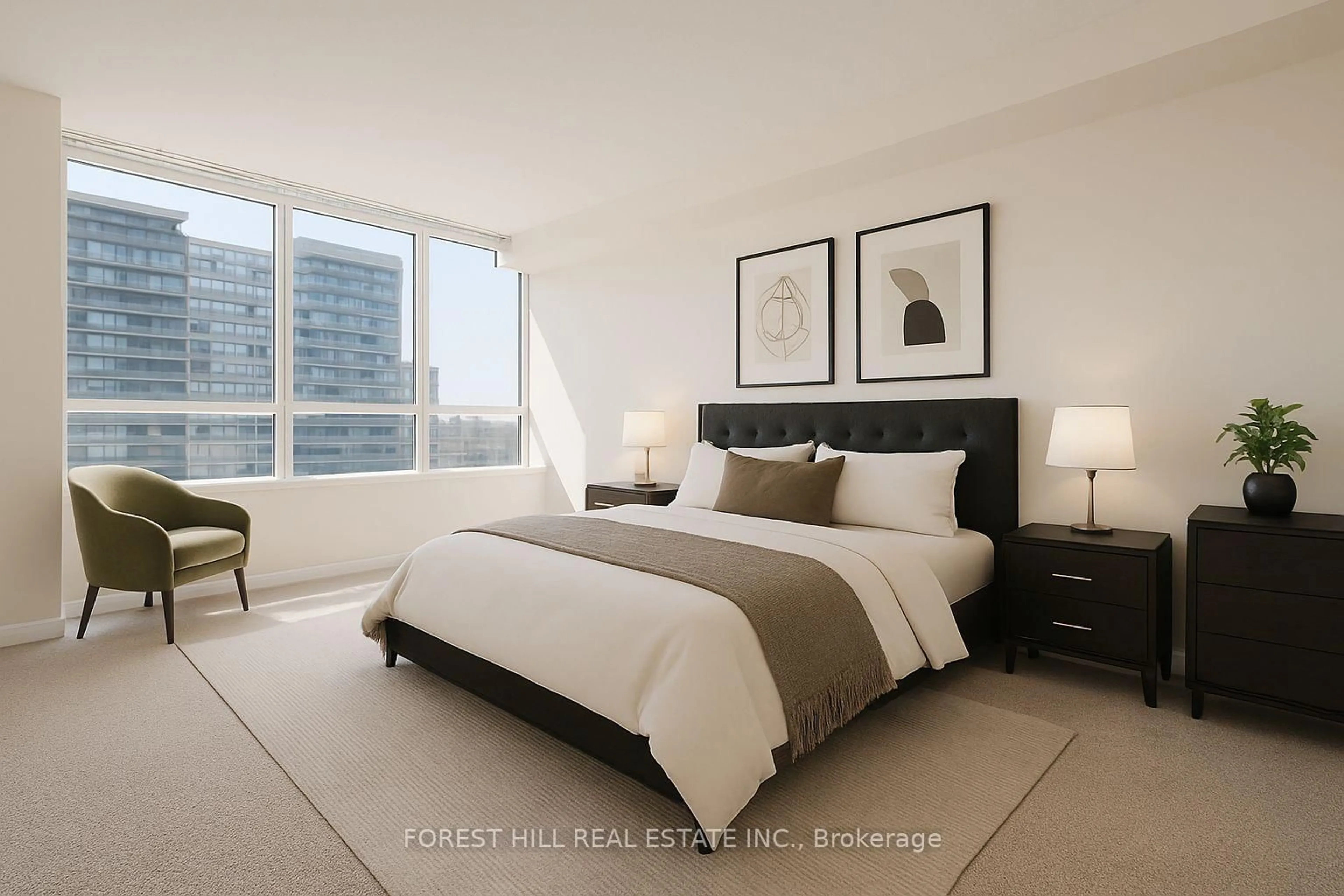 Bedroom with bed, carpet floor for 91 Townsgate Dr #709, Vaughan Ontario L4J 8E8