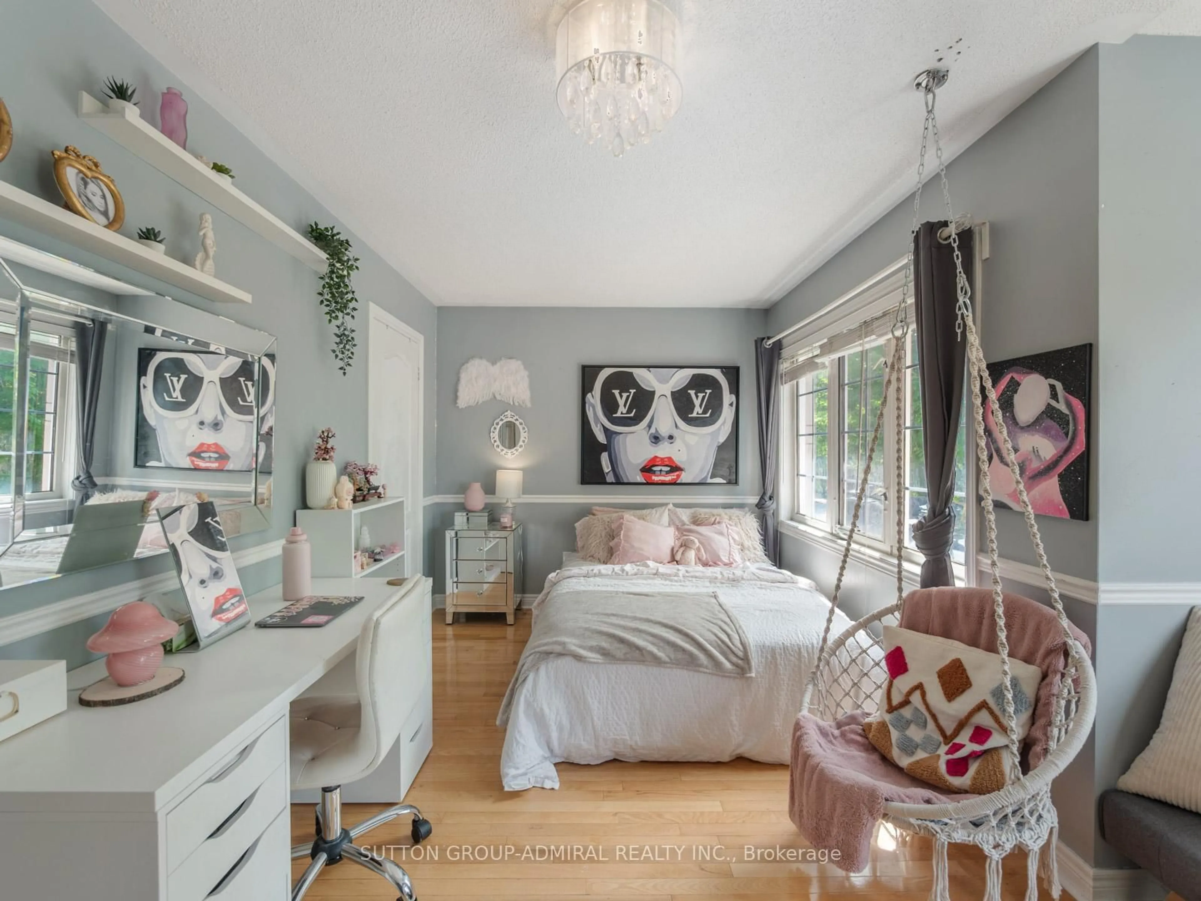 Bedroom with bed, wood/laminate floor for 4 Haywood Dr, Markham Ontario L6C 3C8