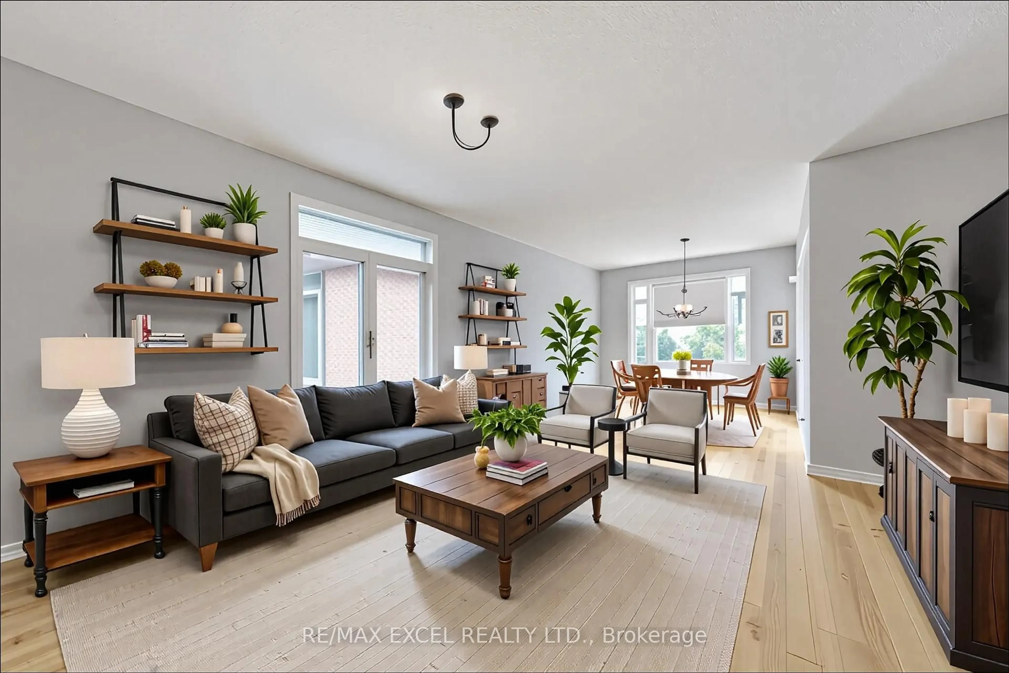 Living room with furniture, wood/laminate floor for 38 Ayhart St, Markham Ontario L6E 1H4