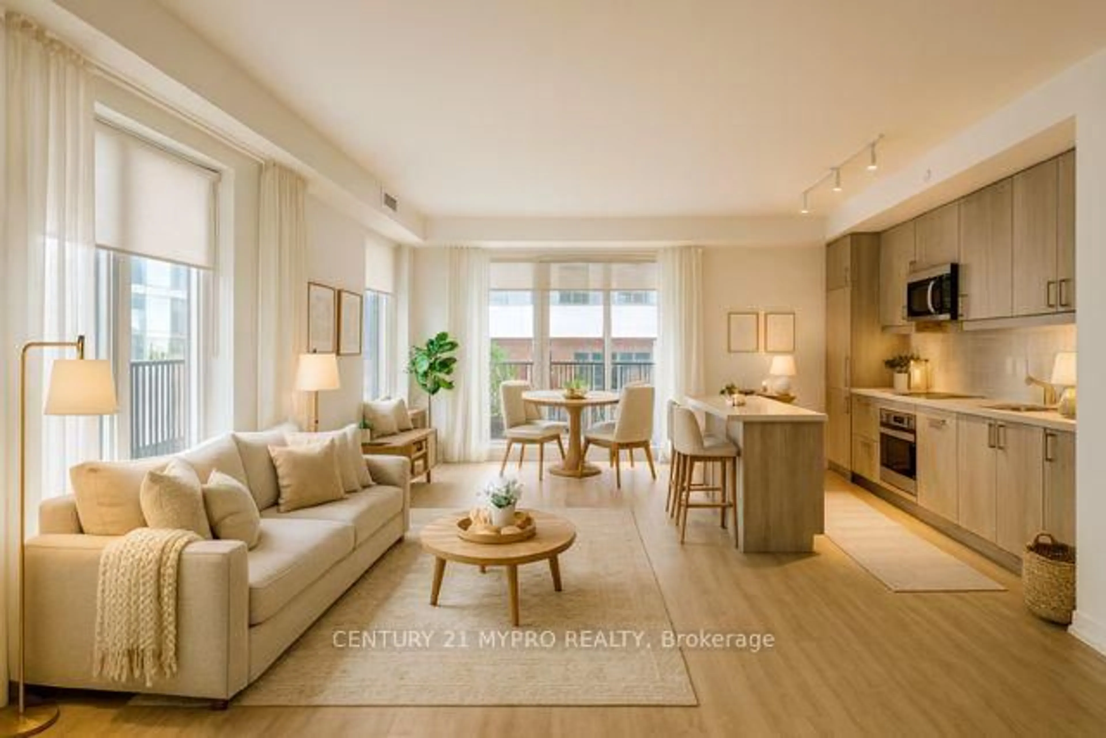 Living room with furniture, wood/laminate floor for 38 Simcoe Prom #317C, Markham Ontario L6G 1B3