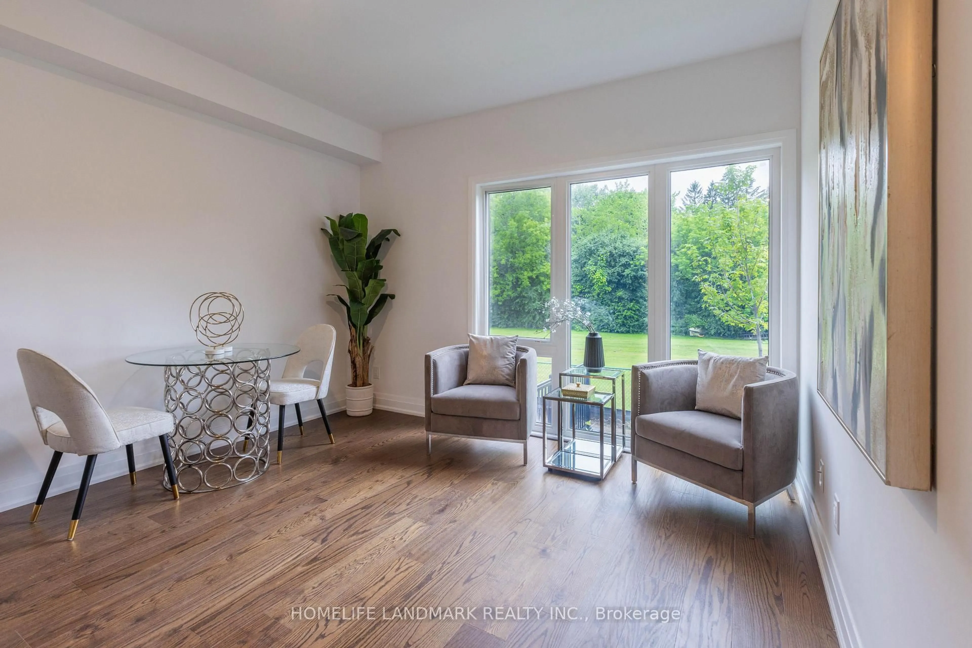 Living room with furniture, wood/laminate floor for 20 Persica St, Richmond Hill Ontario L4E 1L3