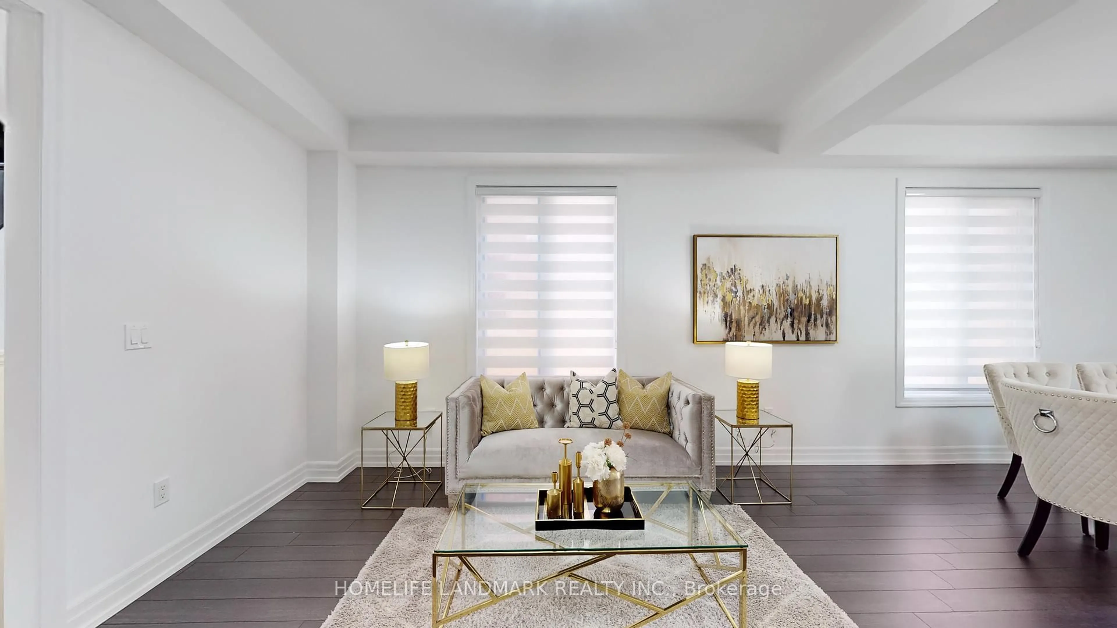 Living room with furniture, wood/laminate floor for 62 Frank Kelly Dr, East Gwillimbury Ontario L9N 0V2