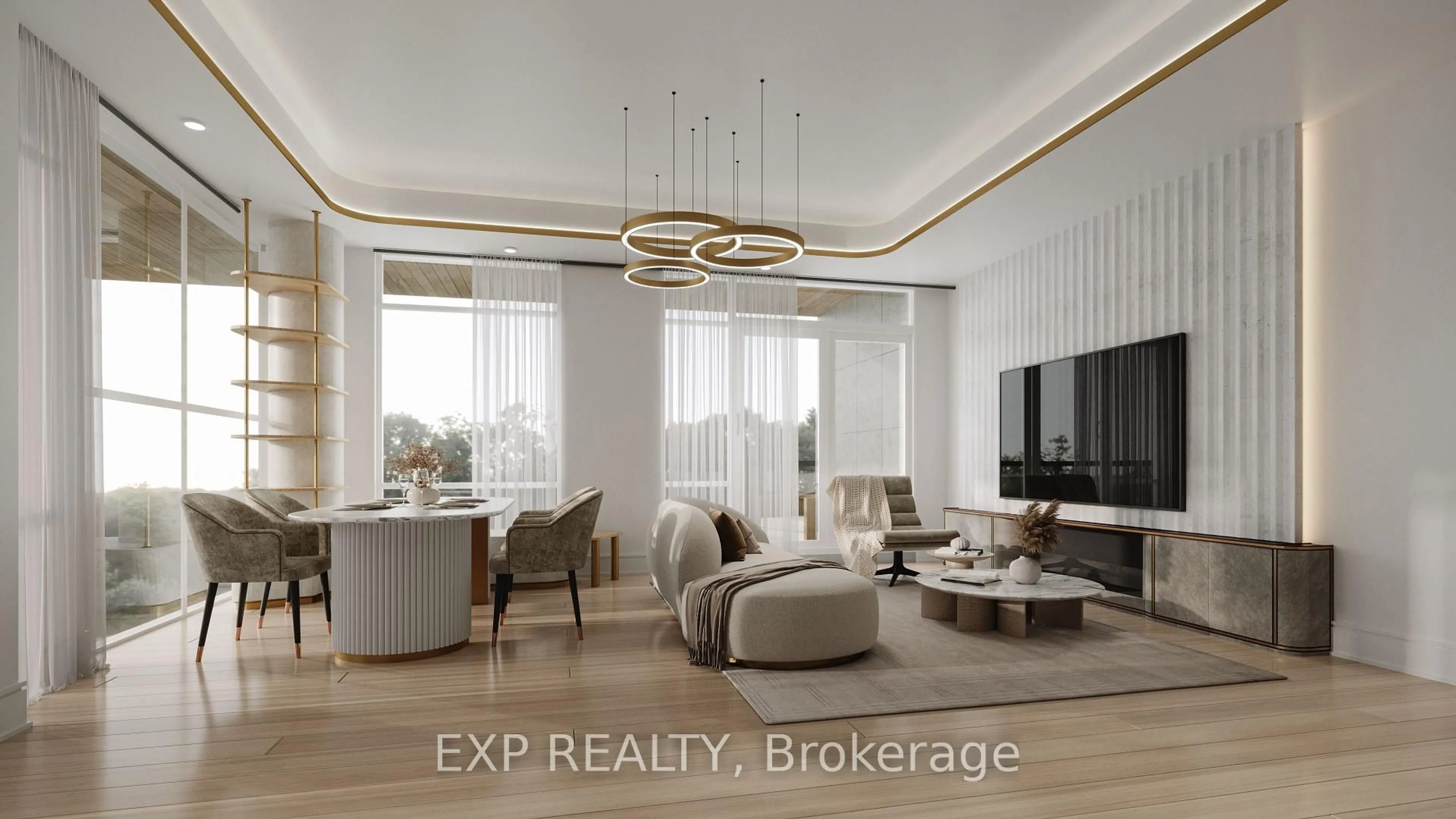 Living room with furniture, wood/laminate floor for 399 Royal Orchard Blvd #418, Markham Ontario L3T 0H3