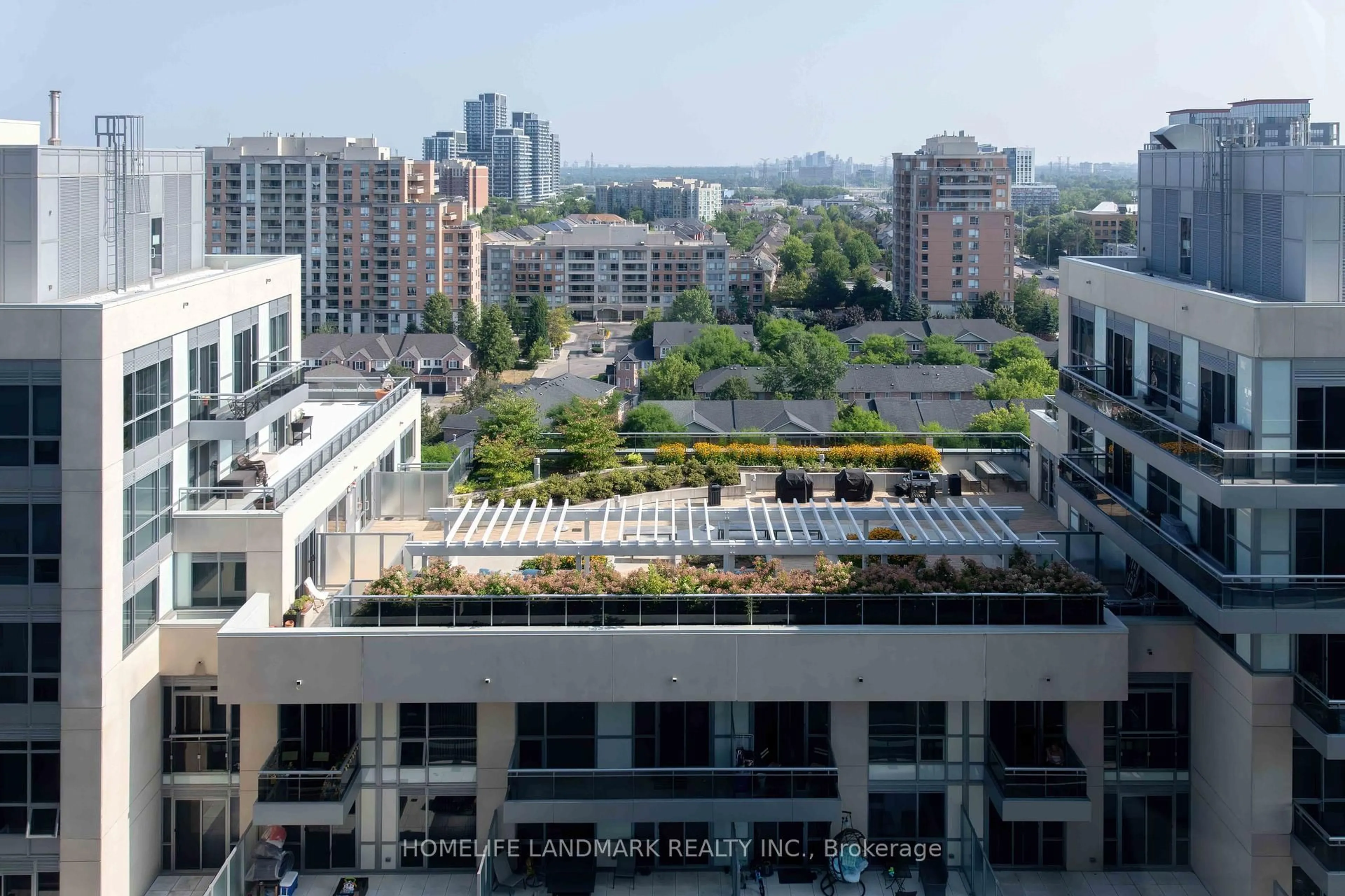 Patio, city buildings view from balcony for 9191 Yonge St #607, Richmond Hill Ontario L4C 1E2