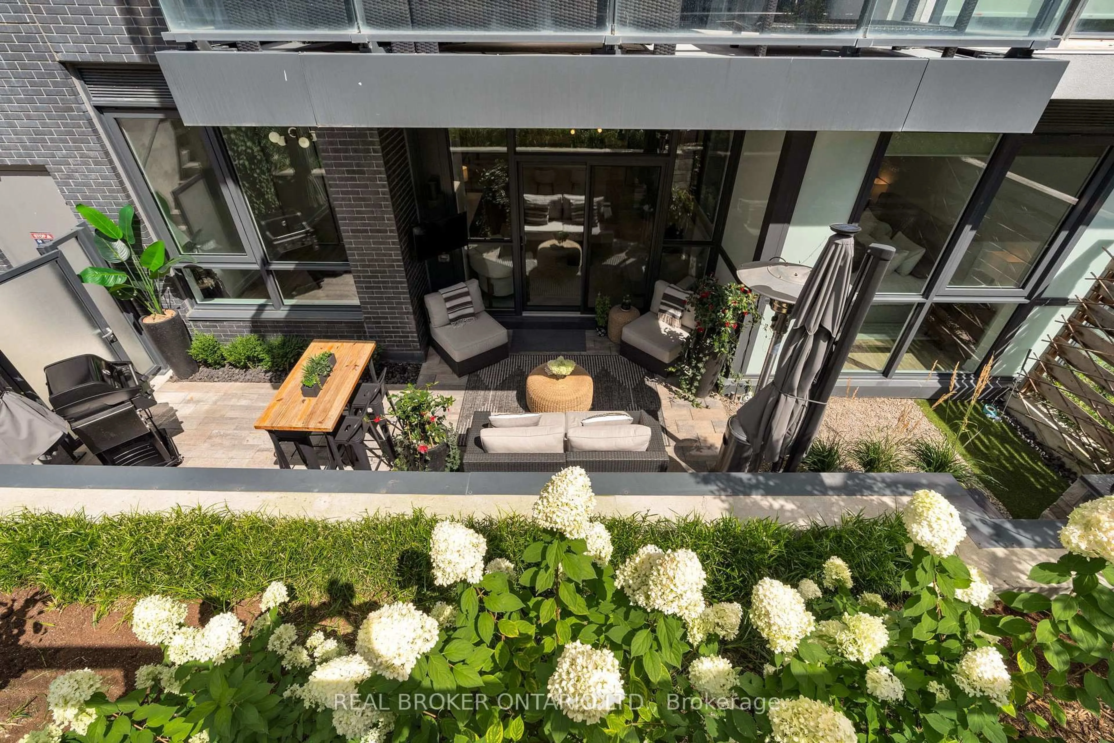 Patio, city buildings view from balcony for 375 Sea Ray Ave #G34, Innisfil Ontario L9S 0N9