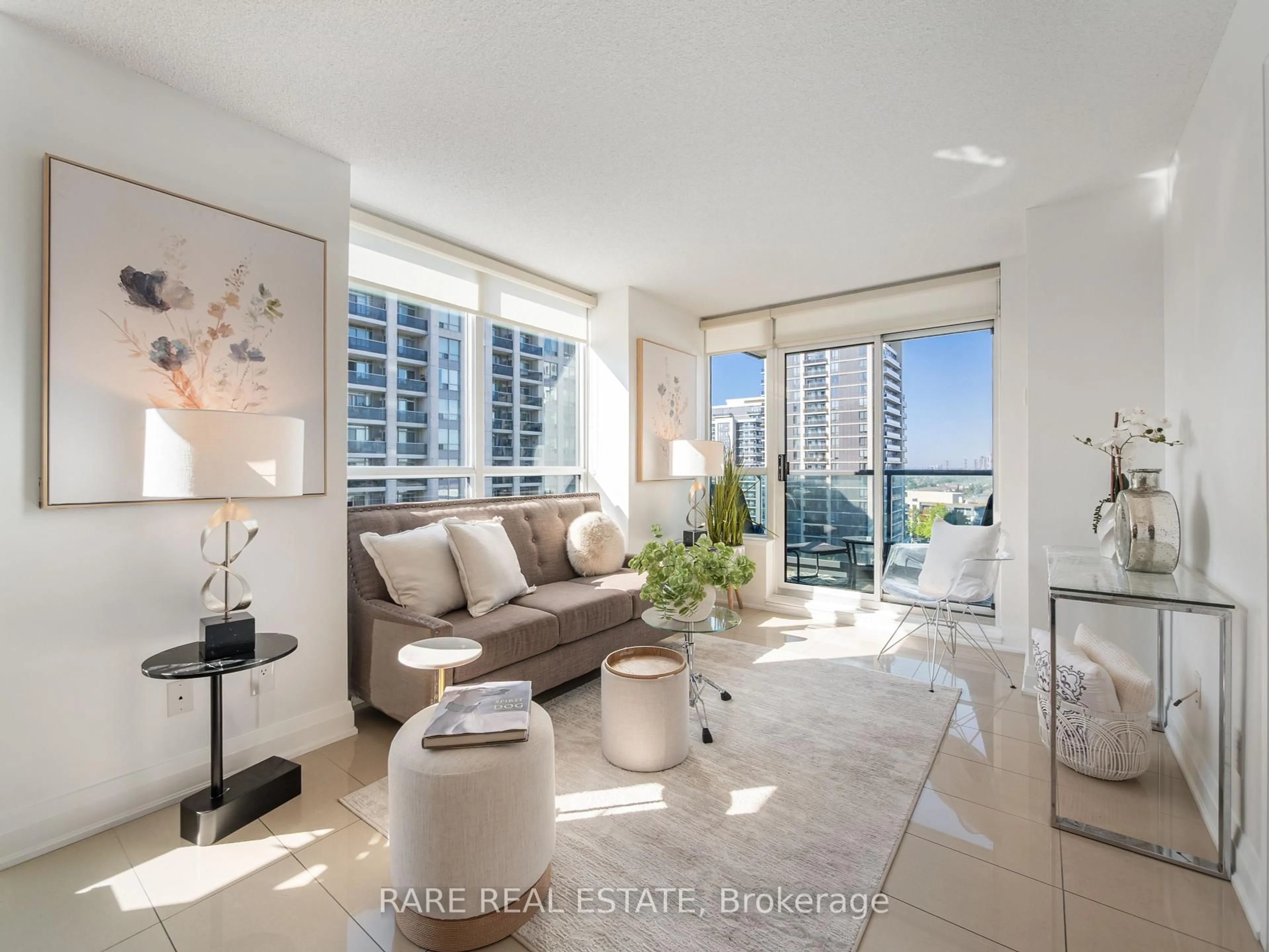 Living room with furniture, ceramic/tile floor for 20 North Park Rd #908, Vaughan Ontario L4J 0G7