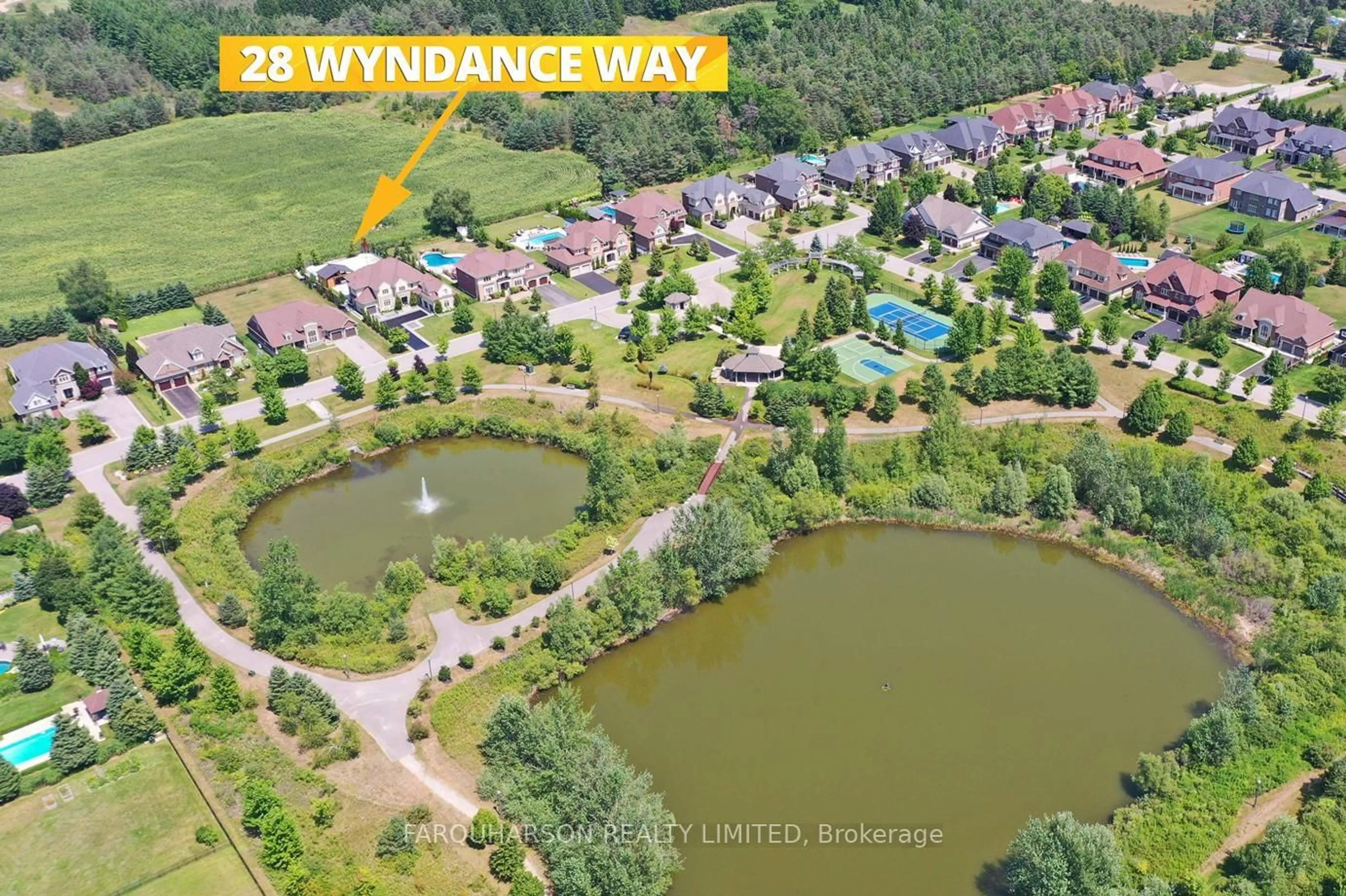 A pic from outside/outdoor area/front of a property/back of a property/a pic from drone, water/lake/river/ocean view for 28 Wyndance Way, Uxbridge Ontario L9P 0B8