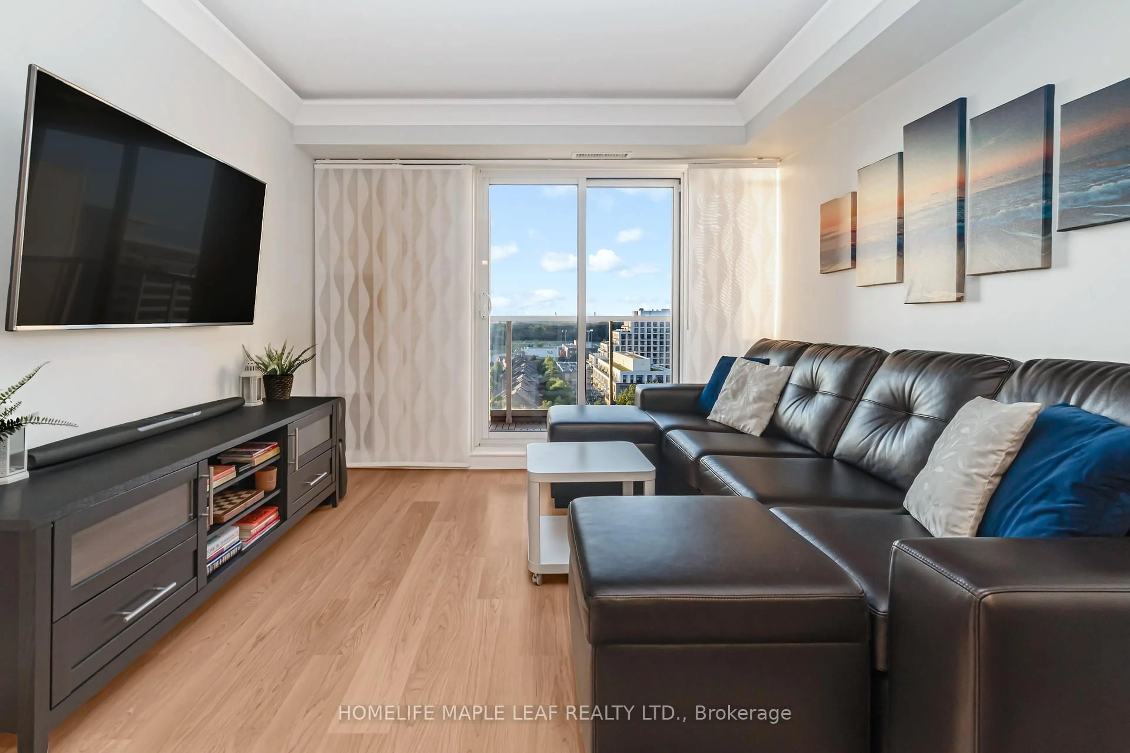 Living room with furniture, wood/laminate floor for 7 North Park Rd #1406, Vaughan Ontario L4J 0C9