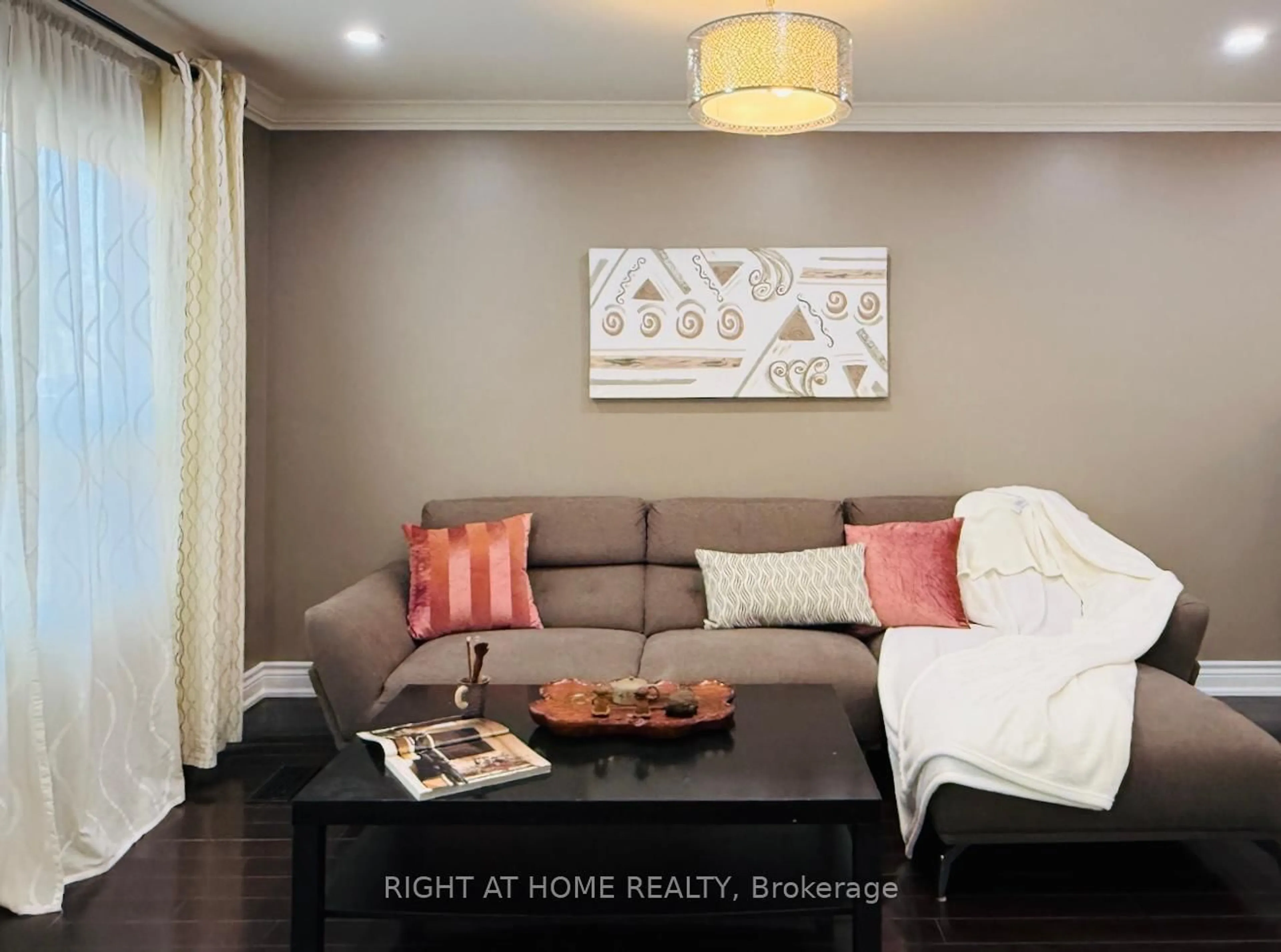 Living room with furniture, wood/laminate floor for 96 Irenemount Cres, Markham Ontario L3S 3C3