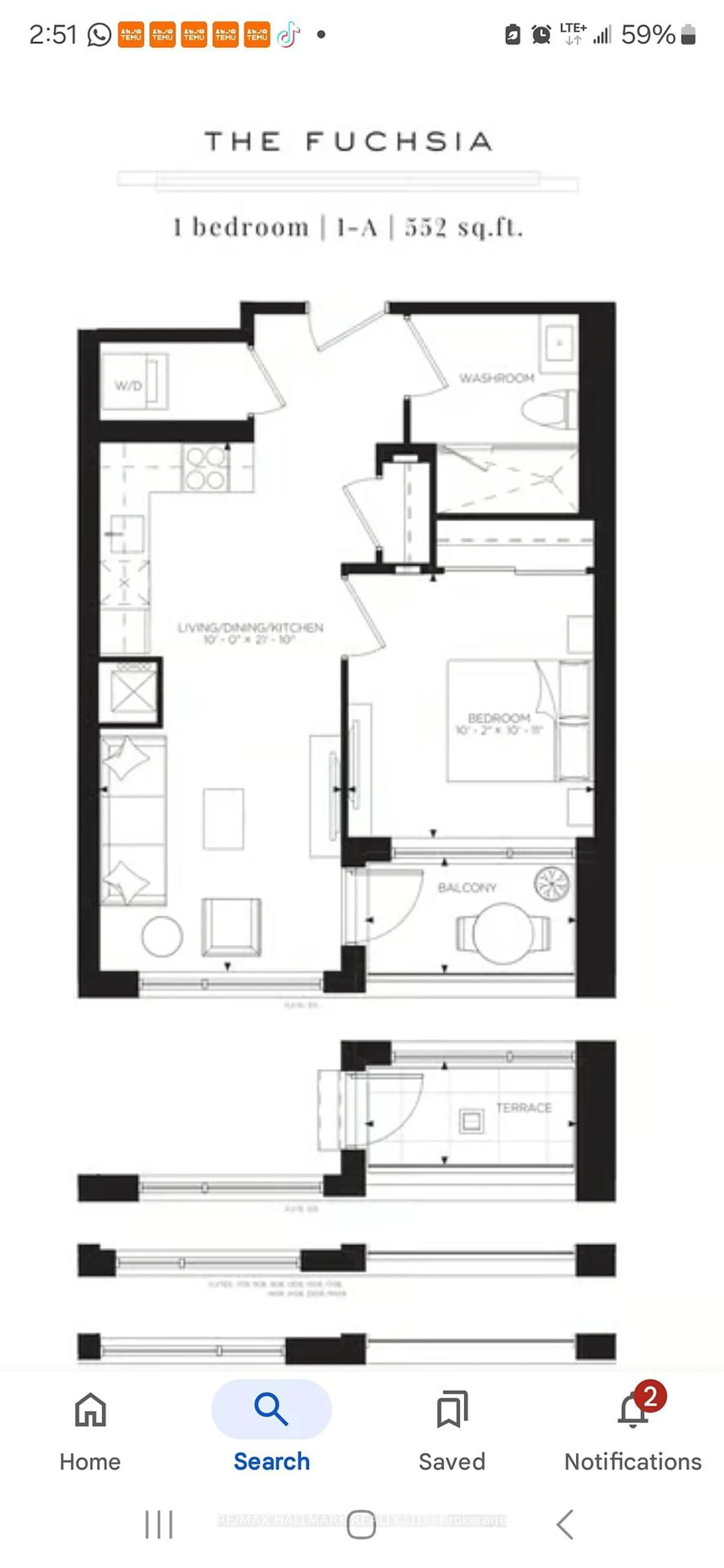 Floor plan for 38 Andre de Grasse St #908, Markham Ontario L6G 0H8
