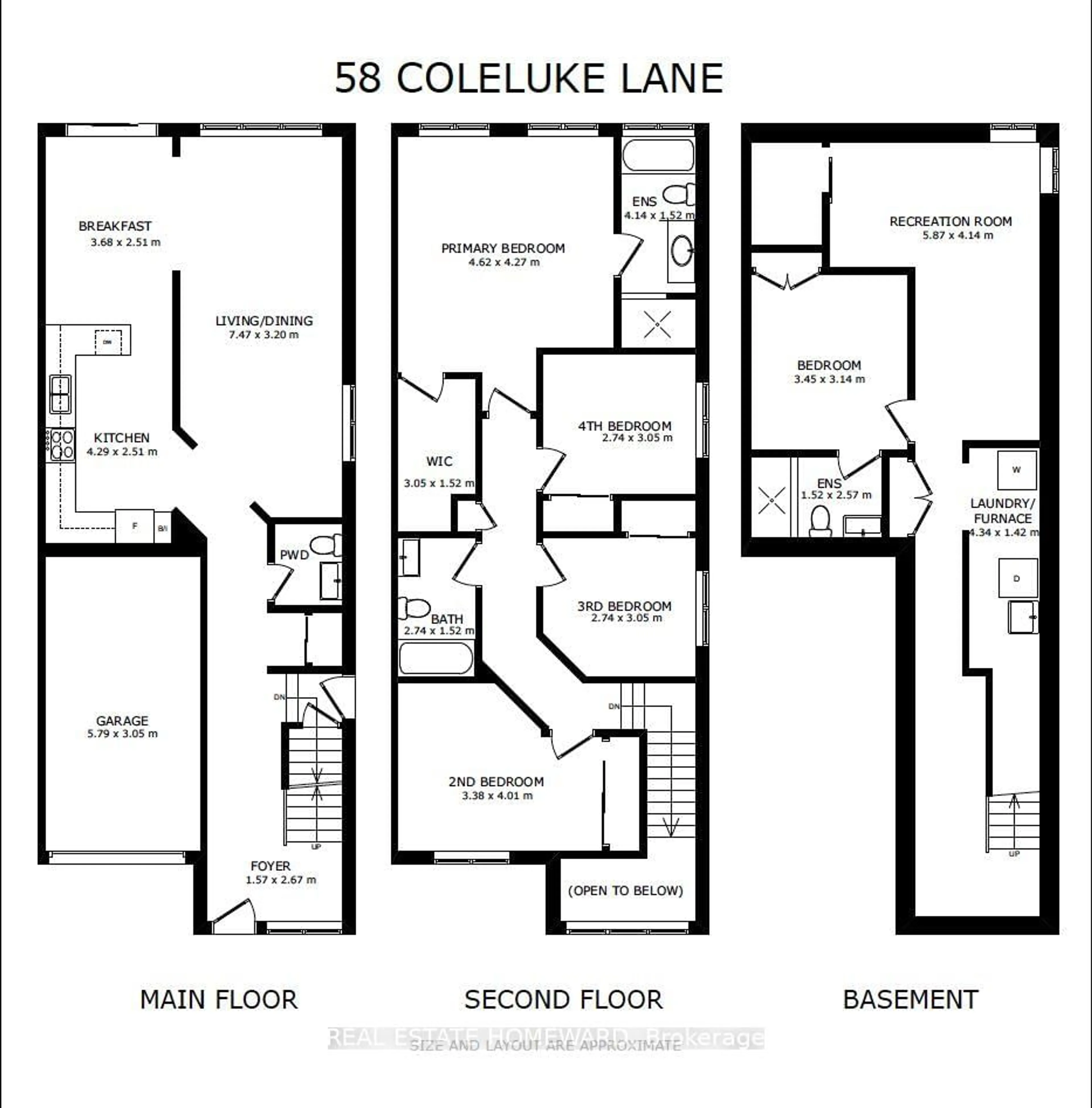 Floor plan for 58 Coleluke Lane, Markham Ontario L3S 0B7