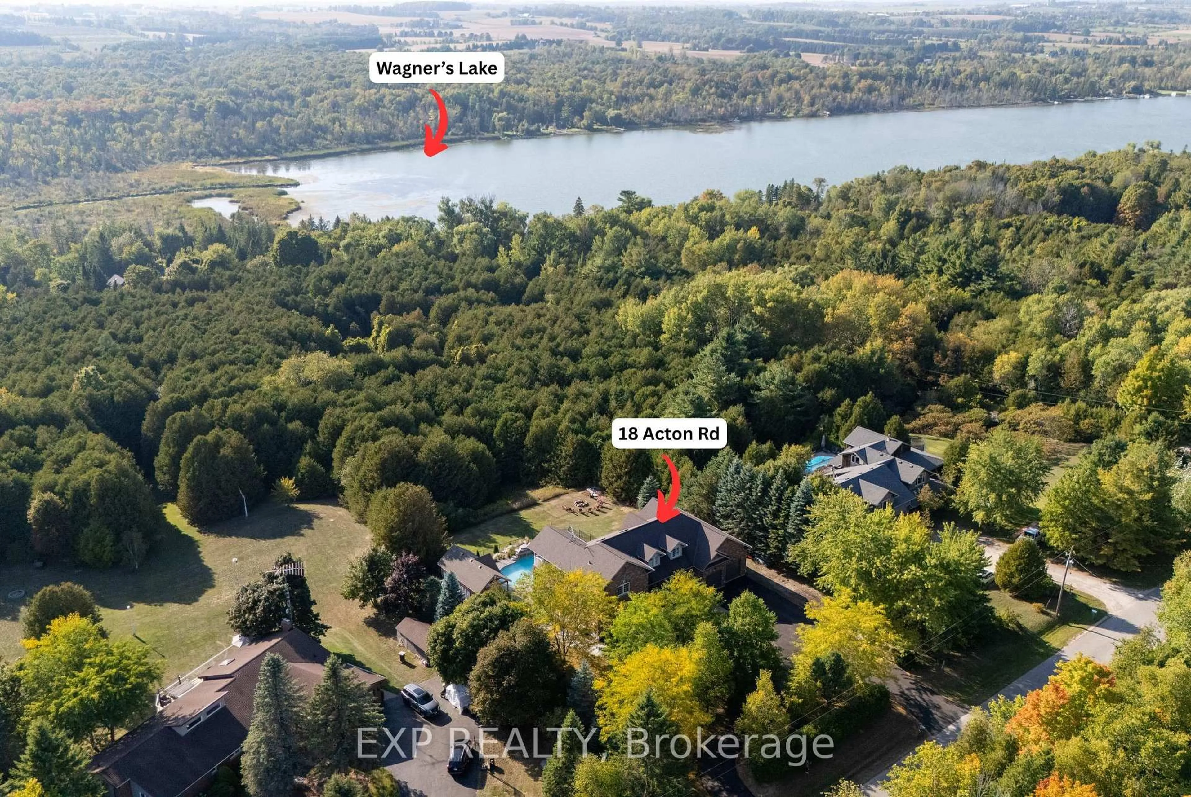 A pic from outside/outdoor area/front of a property/back of a property/a pic from drone, water/lake/river/ocean view for 18 Acton Rd, Uxbridge Ontario L0C 1H0