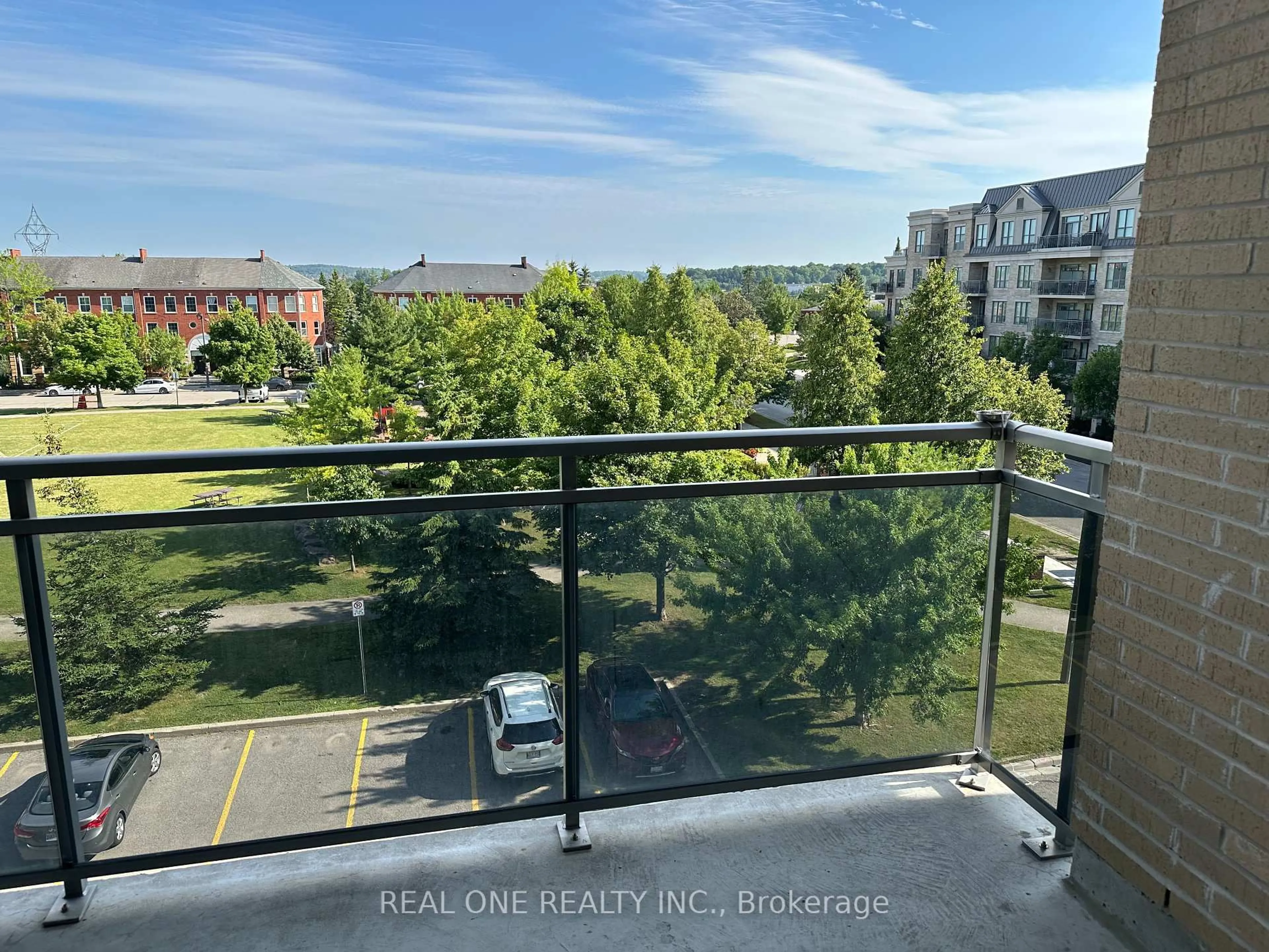 Balcony in the apartment, city buildings view from balcony for 111 Civic Square Gate #411, Aurora Ontario L4G 0S6