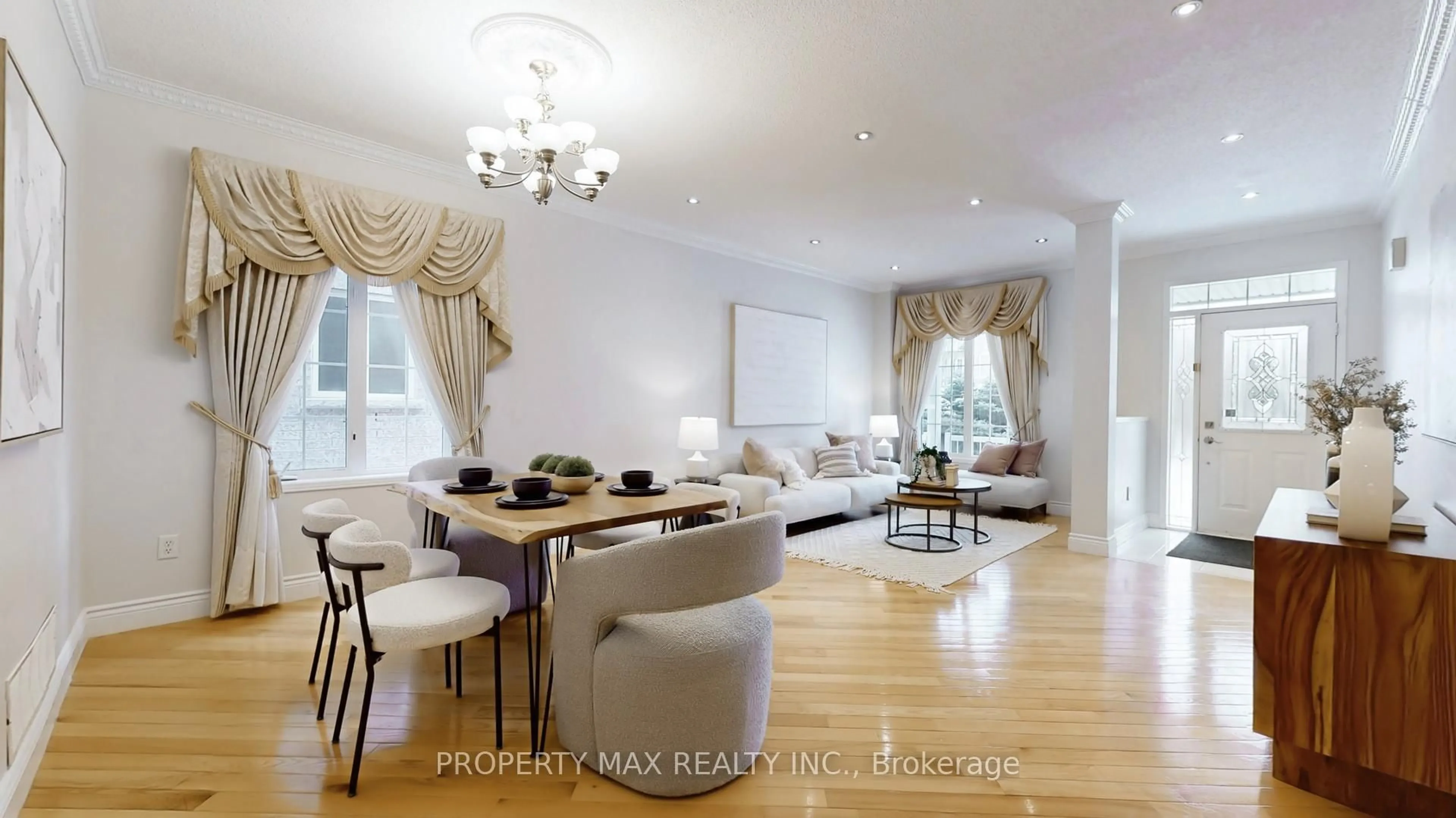 Living room with furniture, wood/laminate floor for 48 Elmrill Rd, Markham Ontario L6C 2P1