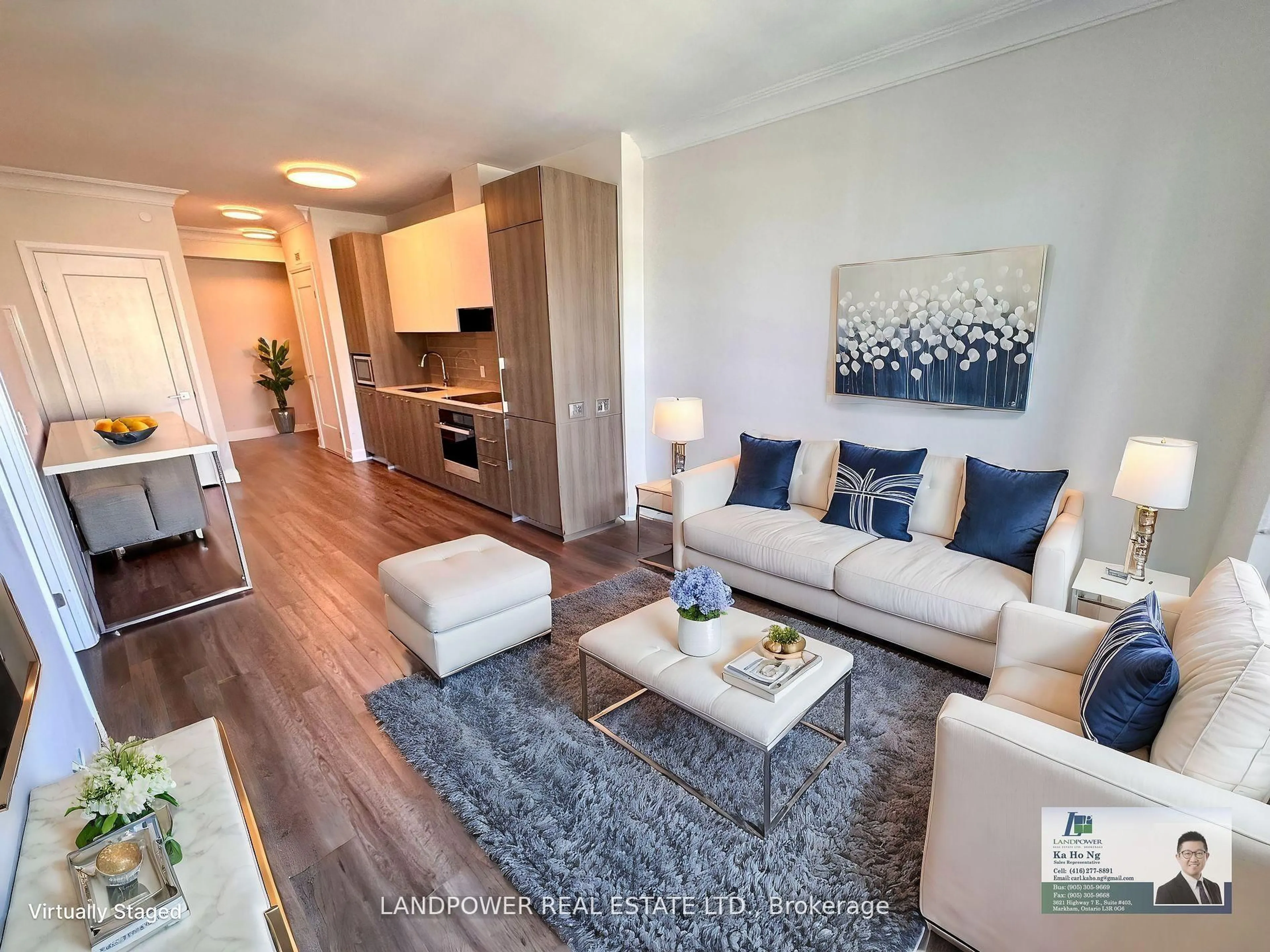 Living room with furniture, wood/laminate floor for 38 Water Walk Dr #1111, Markham Ontario L3R 6M8