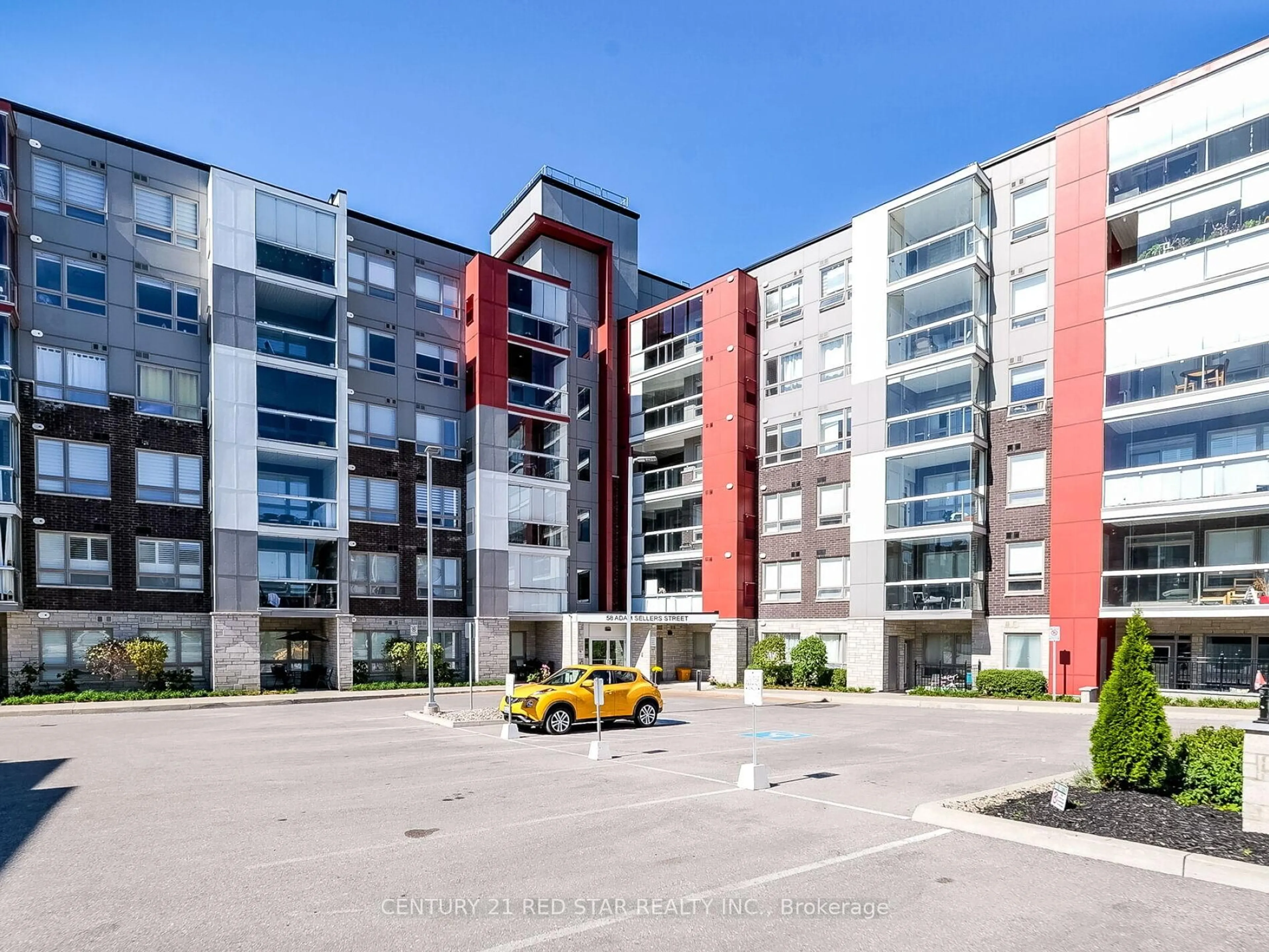 A pic from outside/outdoor area/front of a property/back of a property/a pic from drone, street for 58 Adam Sellers St #417, Markham Ontario L6B 1M7