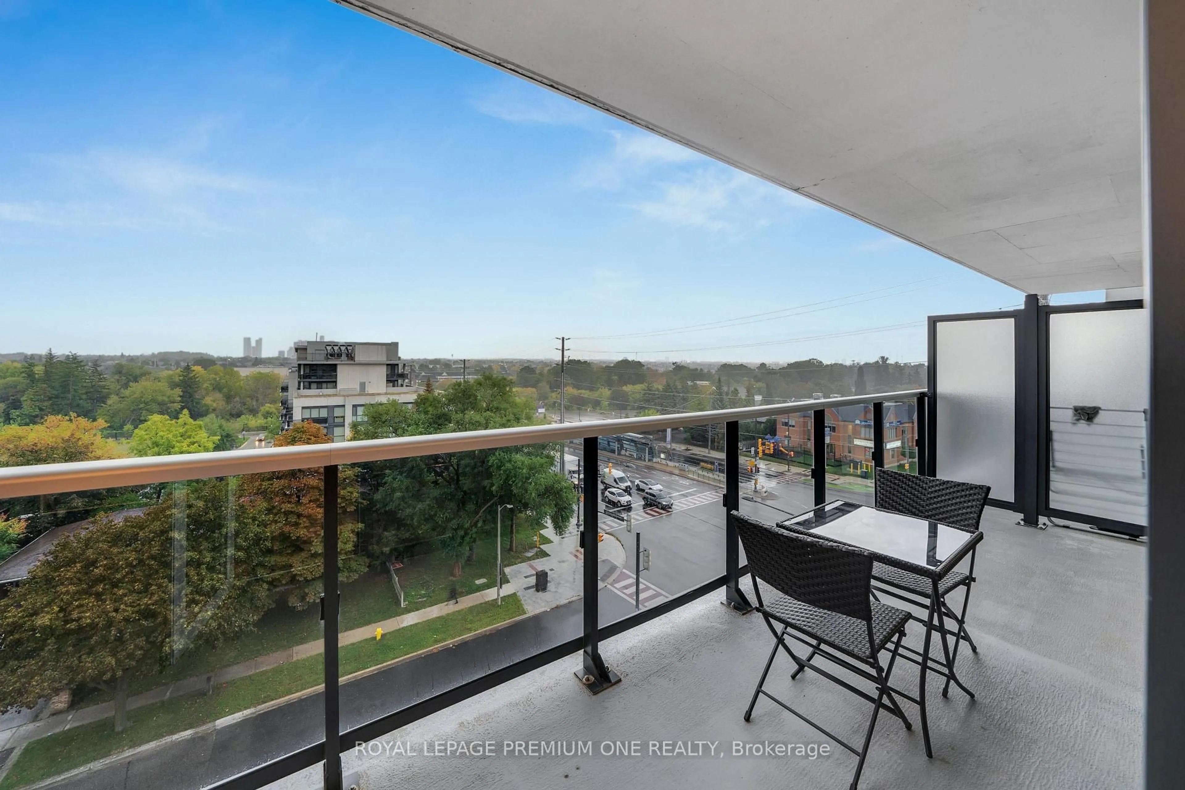 Balcony in the apartment, city buildings view from balcony for 4800 Highway 7 Rd #623, Vaughan Ontario L4L 1H8