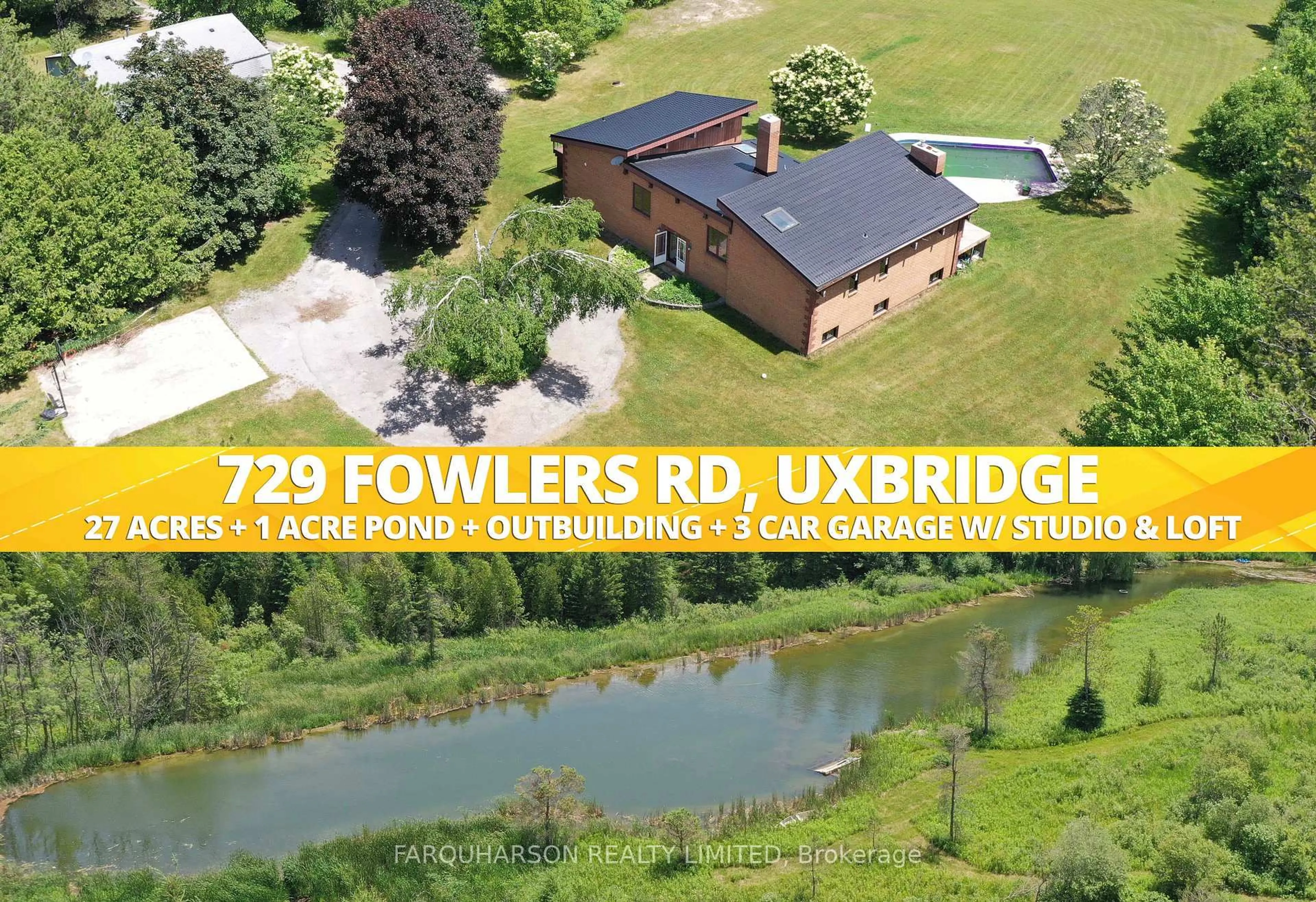 A pic from outside/outdoor area/front of a property/back of a property/a pic from drone, water/lake/river/ocean view for 729 Fowlers Rd, Uxbridge Ontario L0C 1C0