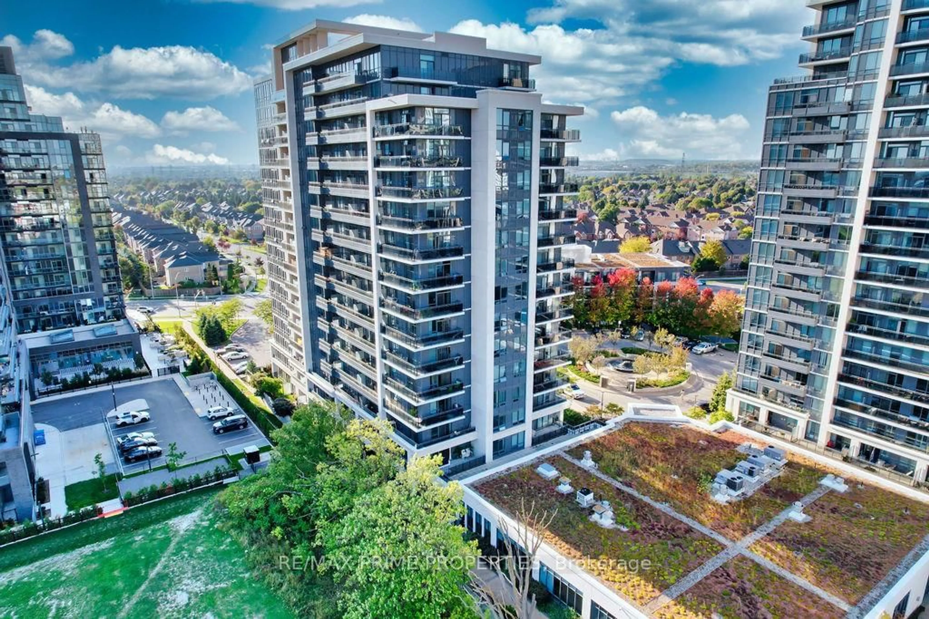 A pic from outside/outdoor area/front of a property/back of a property/a pic from drone, city buildings view from balcony for 85 North Park Rd #205, Vaughan Ontario L4J 0H9