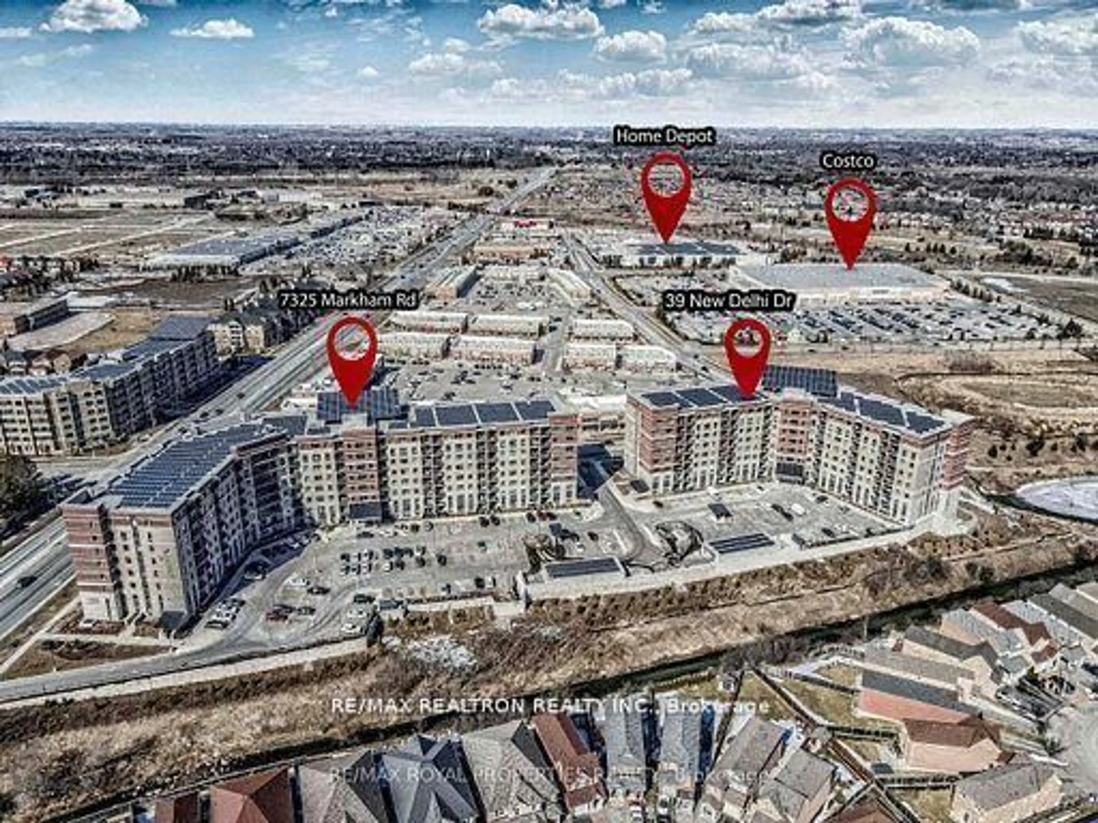 A pic from outside/outdoor area/front of a property/back of a property/a pic from drone, city buildings view from balcony for 39 New Delhi Dr #407, Markham Ontario L3S 0E1