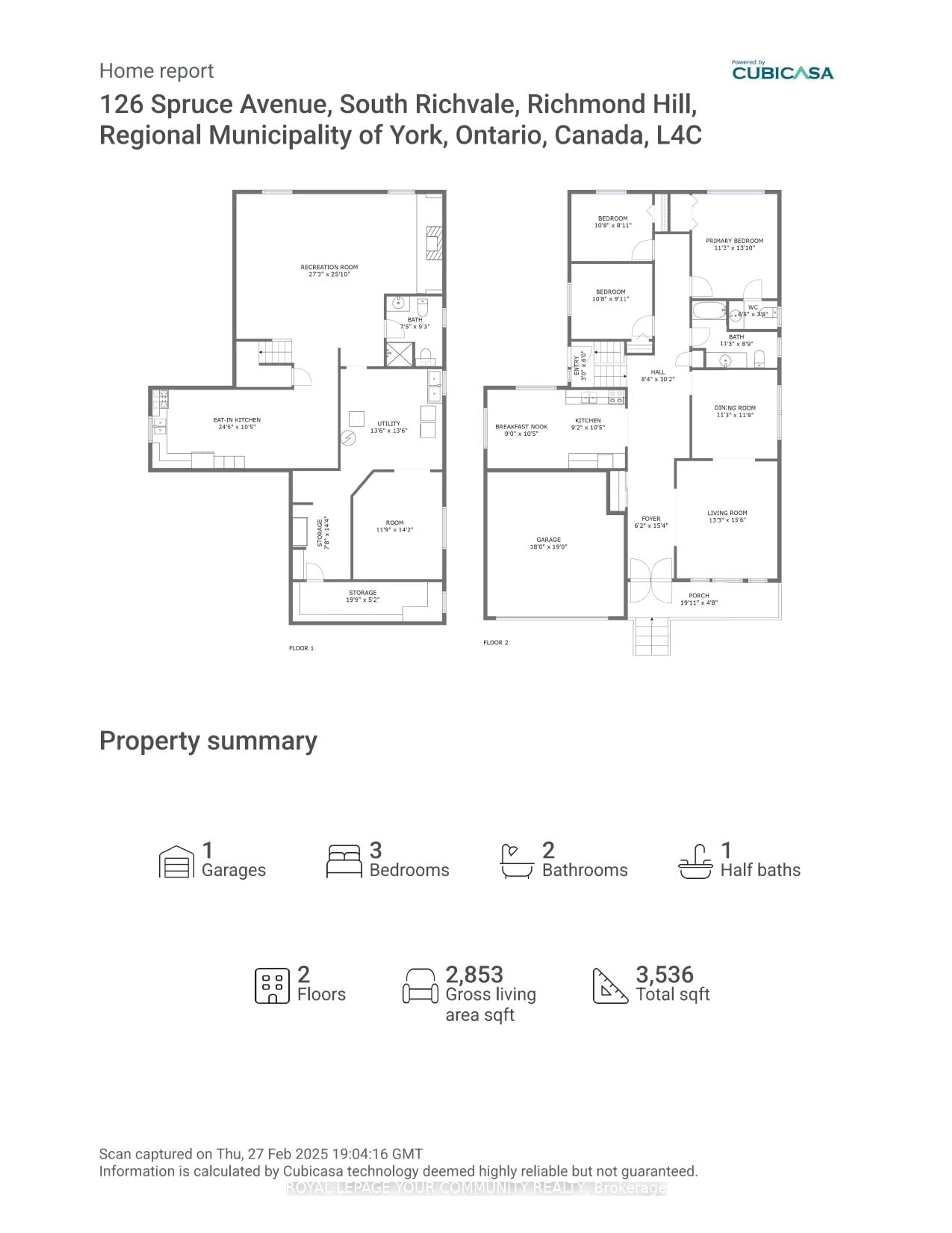 Floor plan for 126 Spruce Ave, Richmond Hill Ontario L4C 6W1