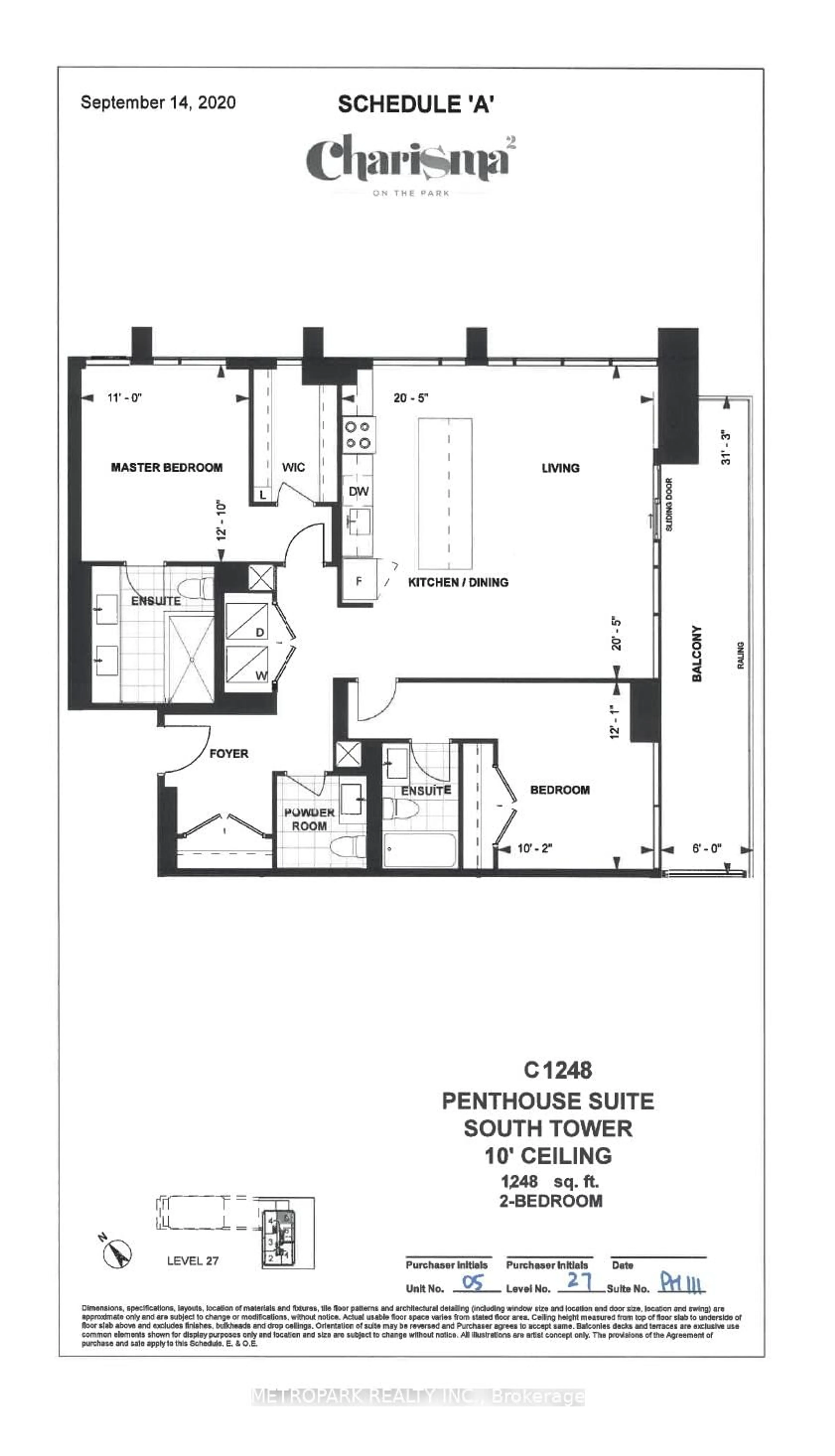 Floor plan for 8960 Jane St #PH111, Vaughan Ontario L4K 0M6